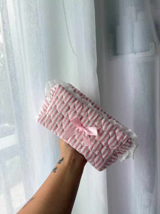 Pink Gingham Quilted Makeup Bag