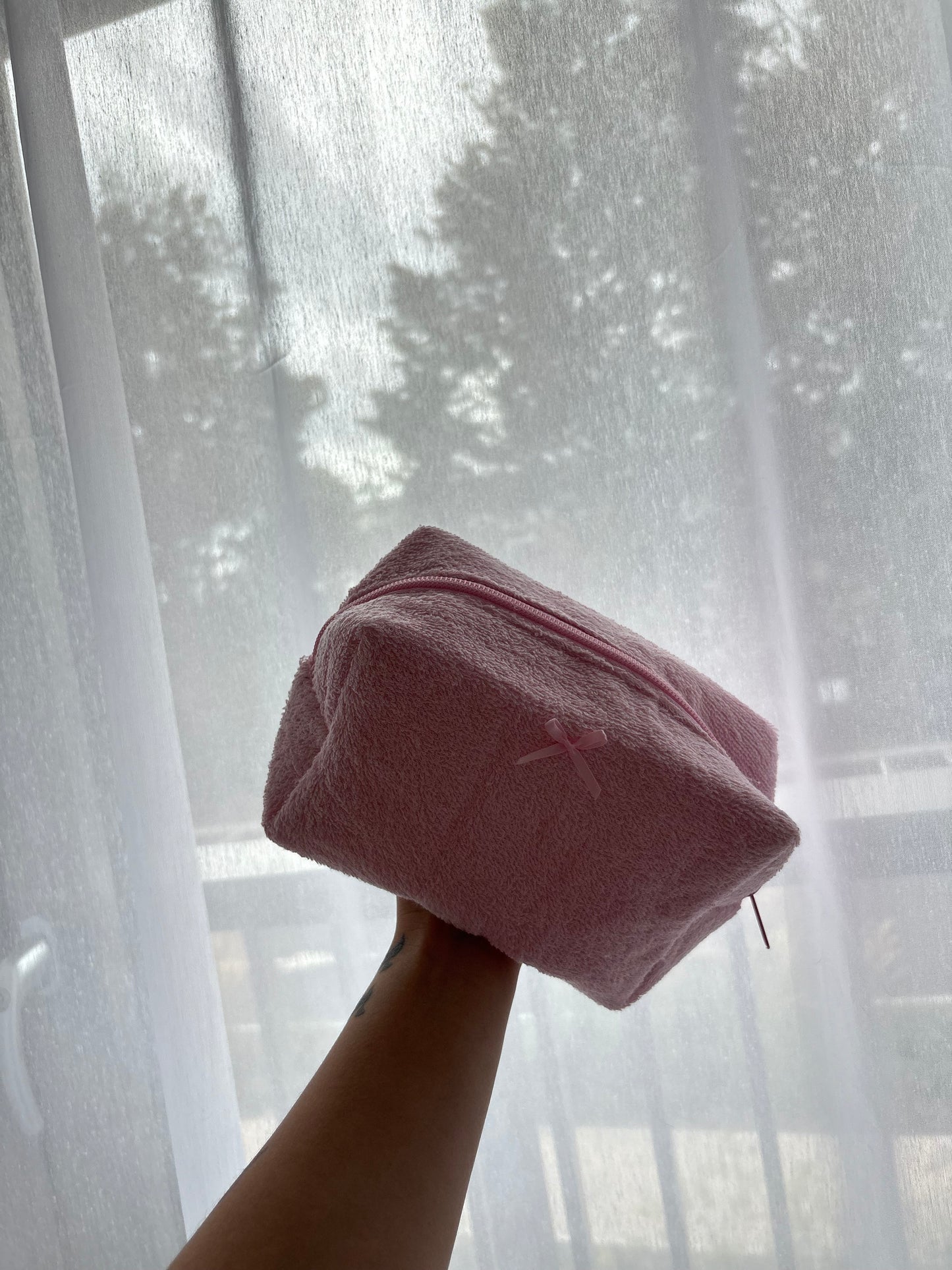 Pink Towel Bow Makeup Bag