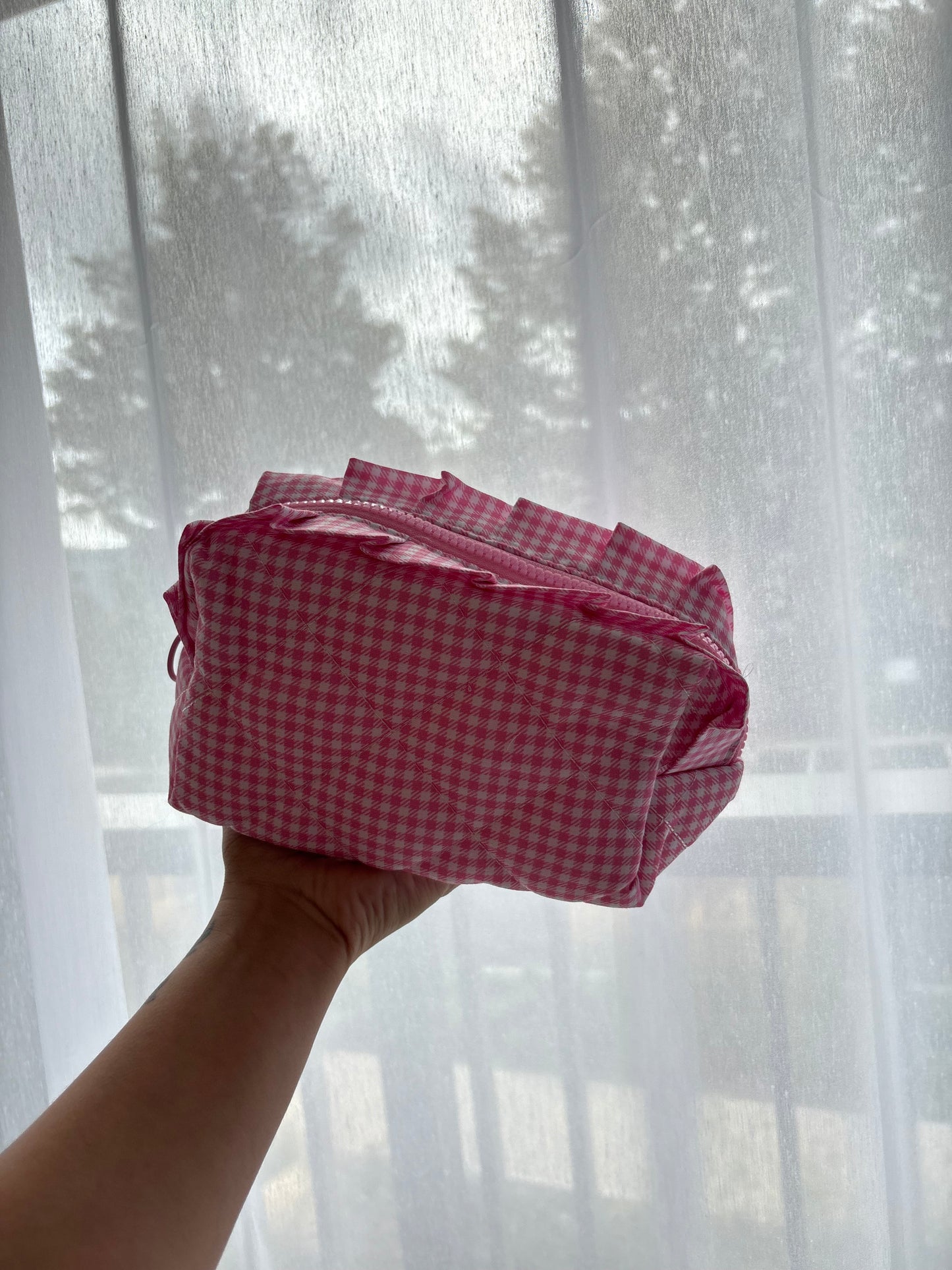 Pink Gingham Makeup Bag