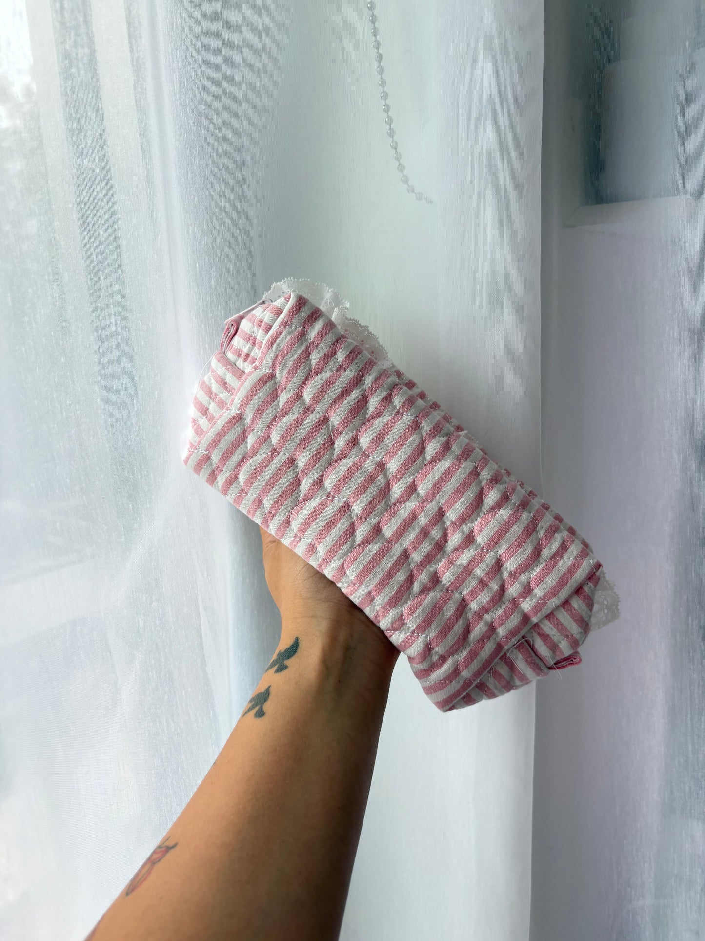 Pink Gingham Quilted Makeup Bag