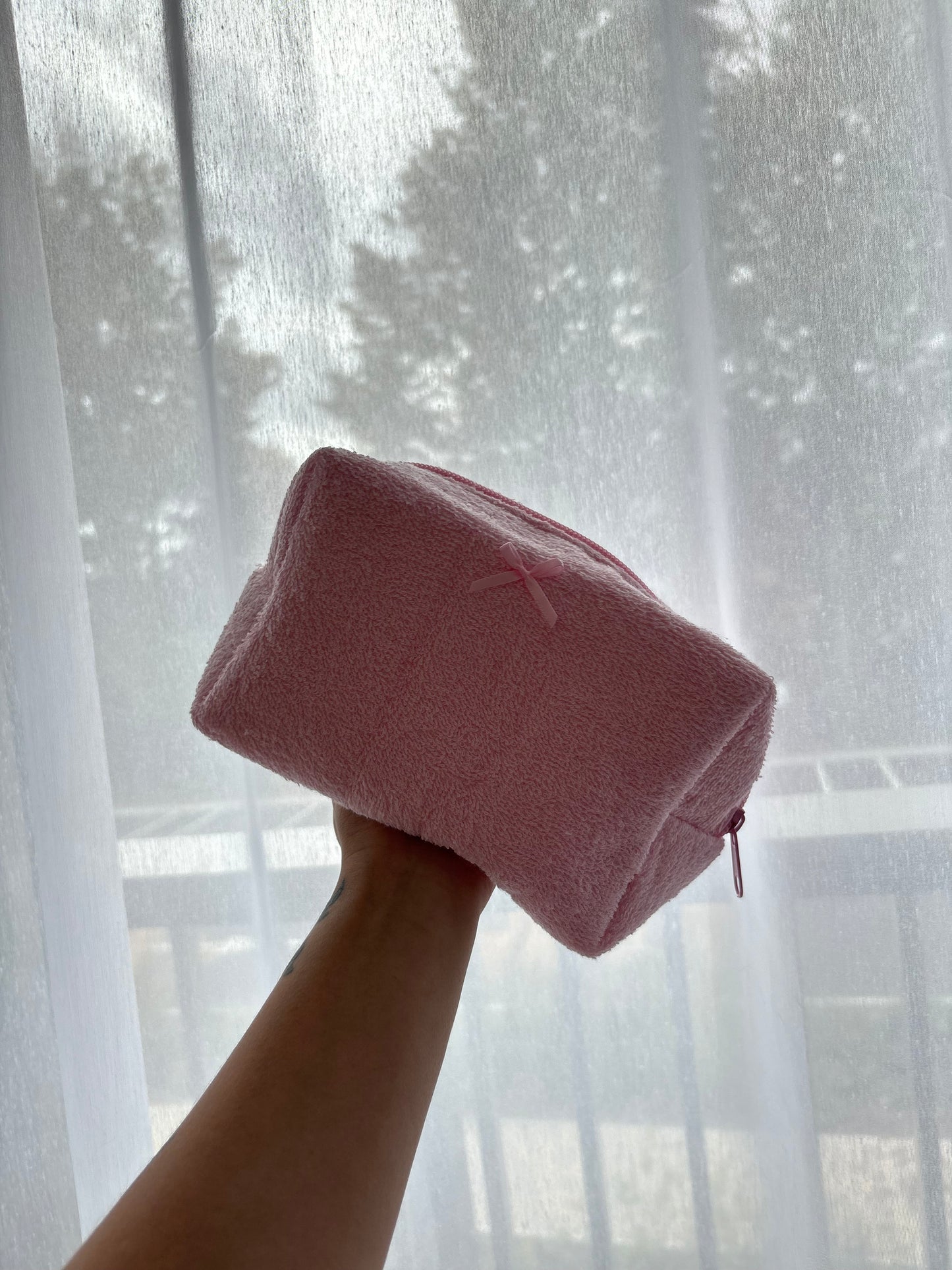 Pink Towel Bow Makeup Bag