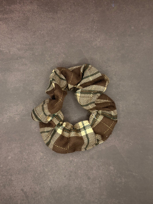 Brown Chequered Scrunchie