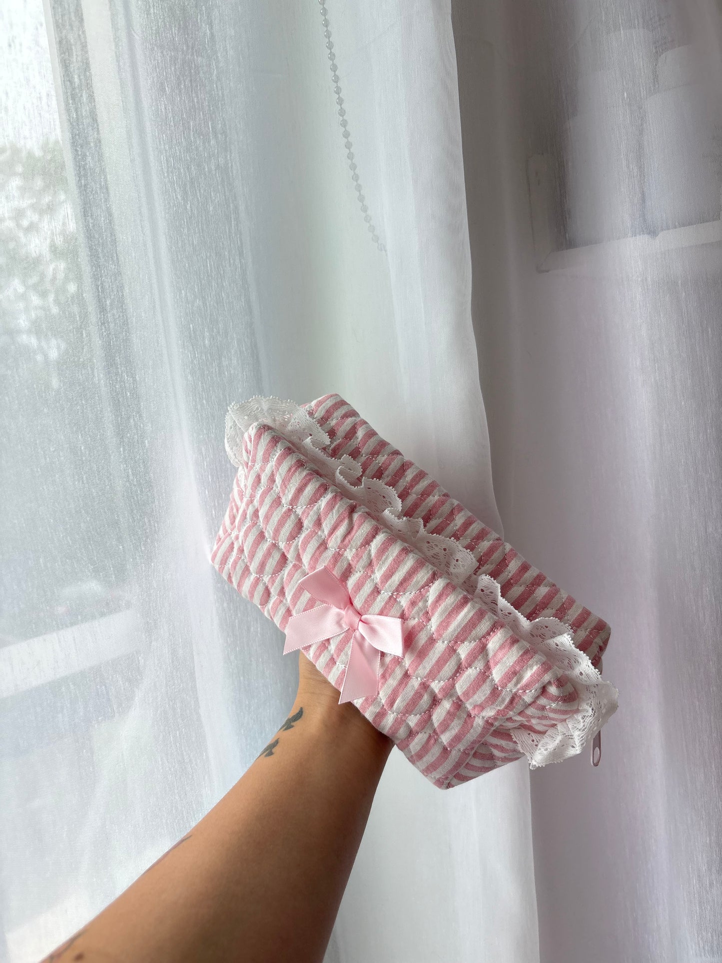 Pink Gingham Quilted Makeup Bag