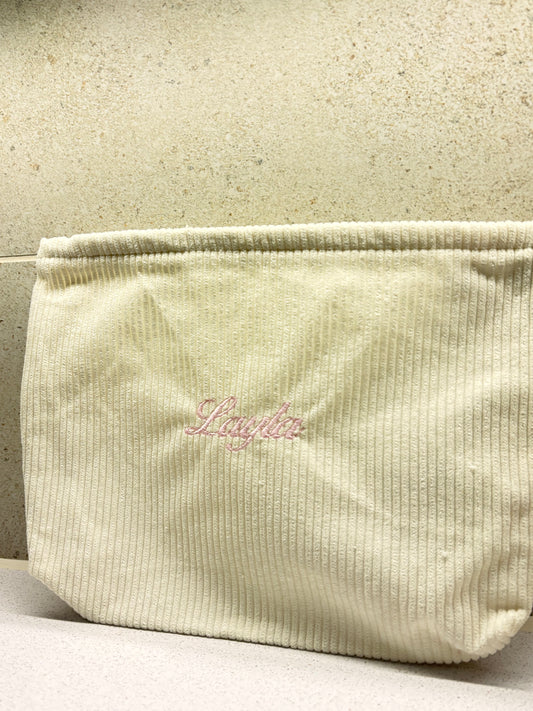 Cream Pink Print Makeup Bag