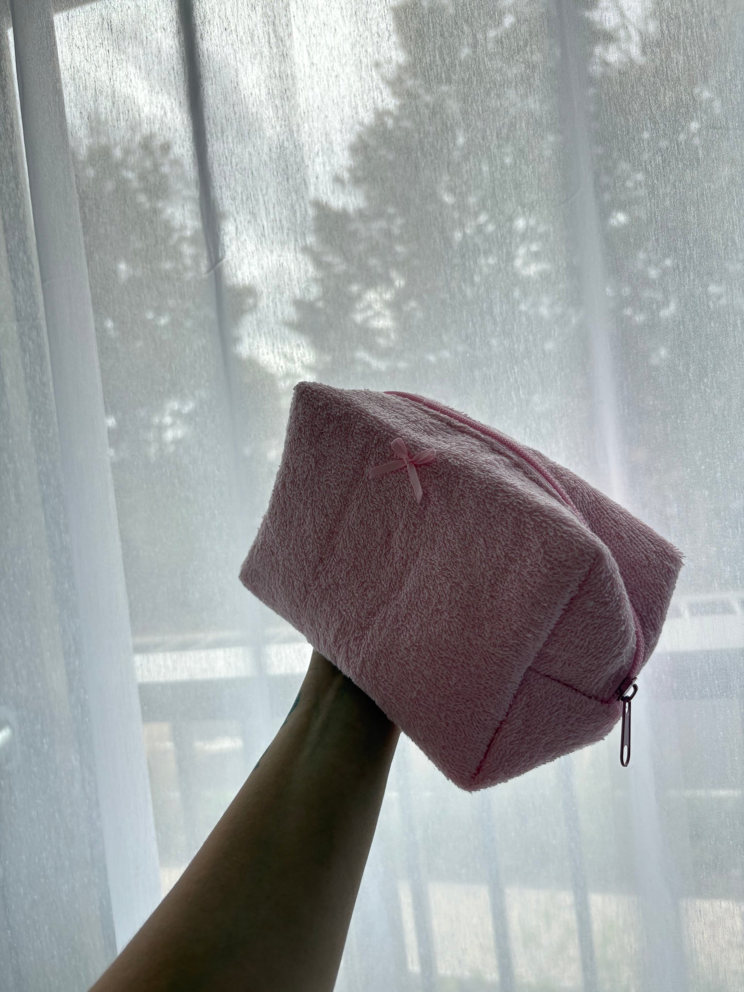 Pink Towel Bow Makeup Bag