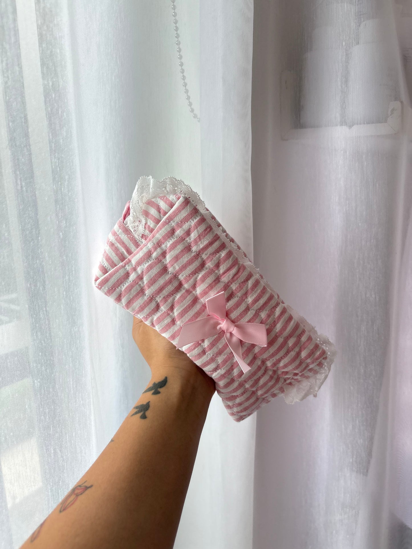 Pink Gingham Quilted Makeup Bag