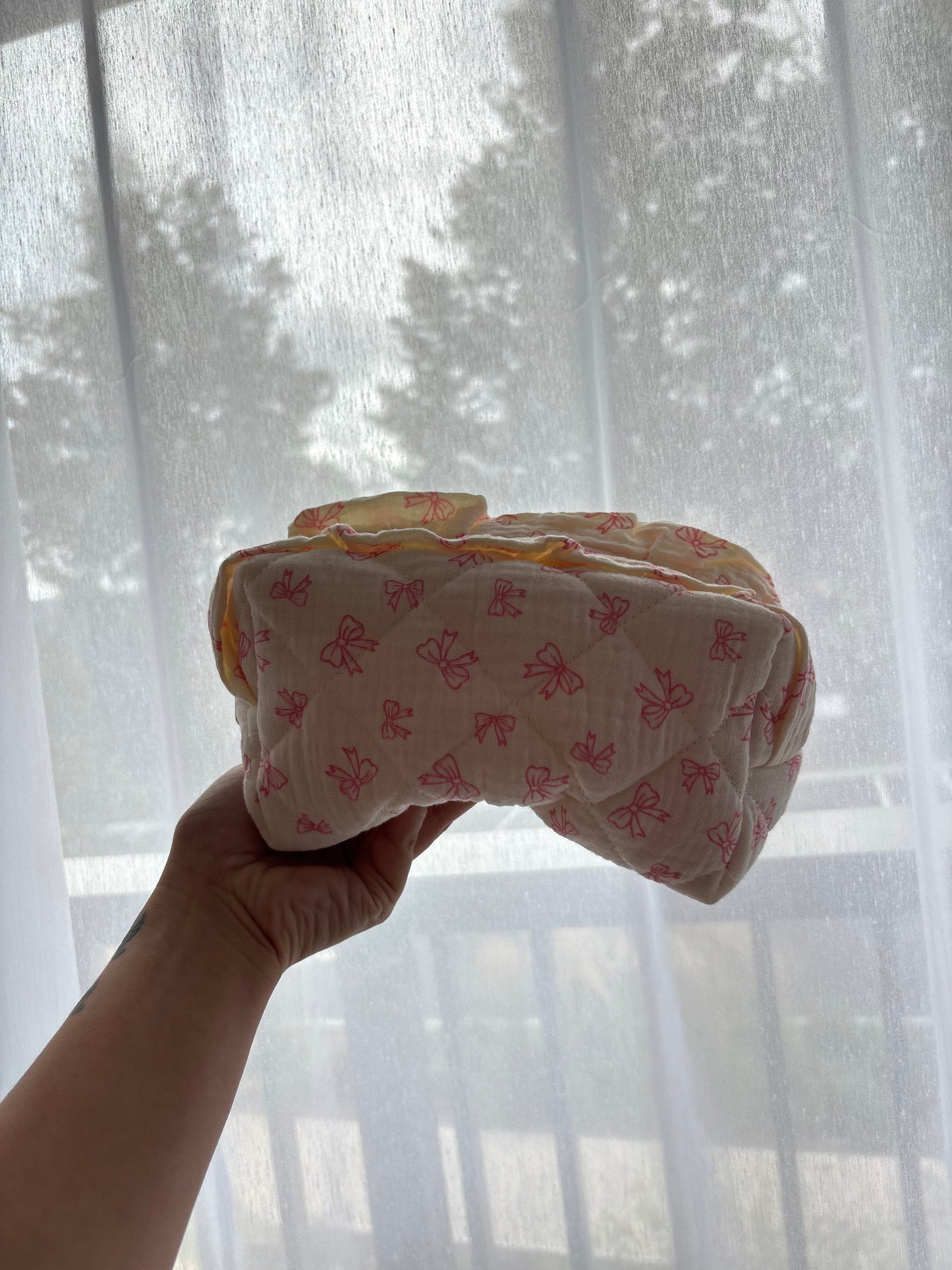 Pink Bow Print Makeup Bag