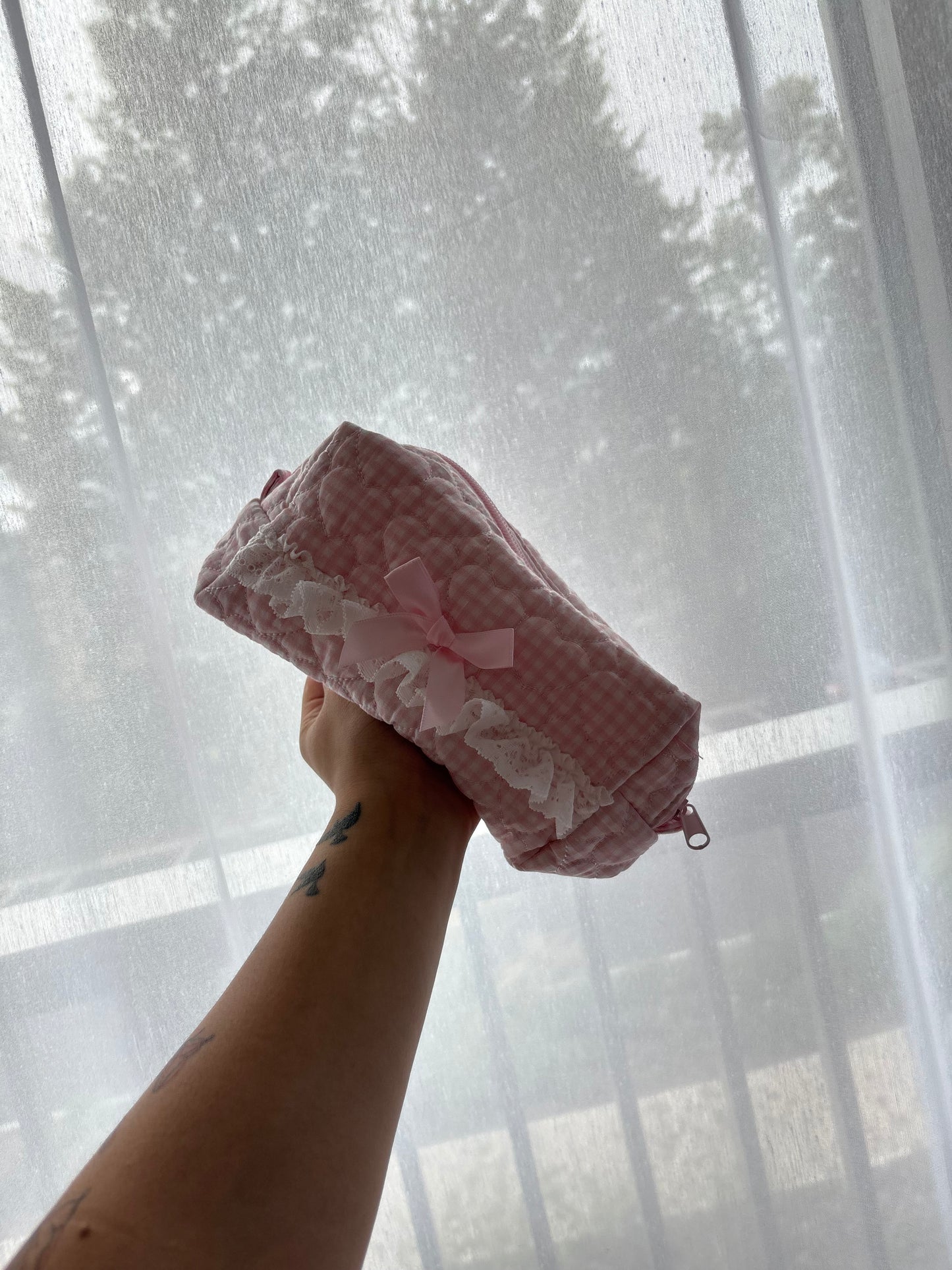 Pink Stripe Quilted Makeup Bag