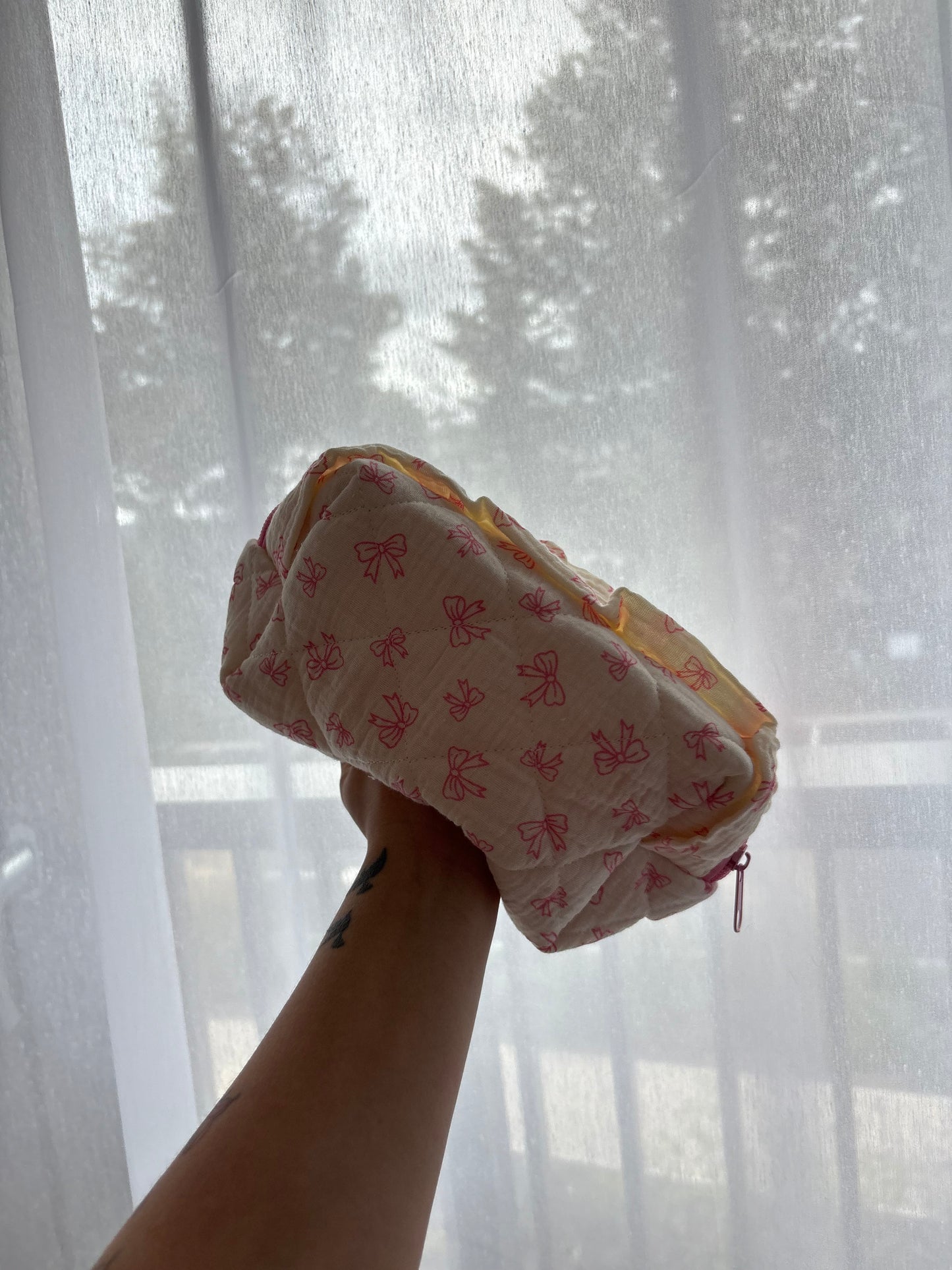 Pink Bow Print Makeup Bag