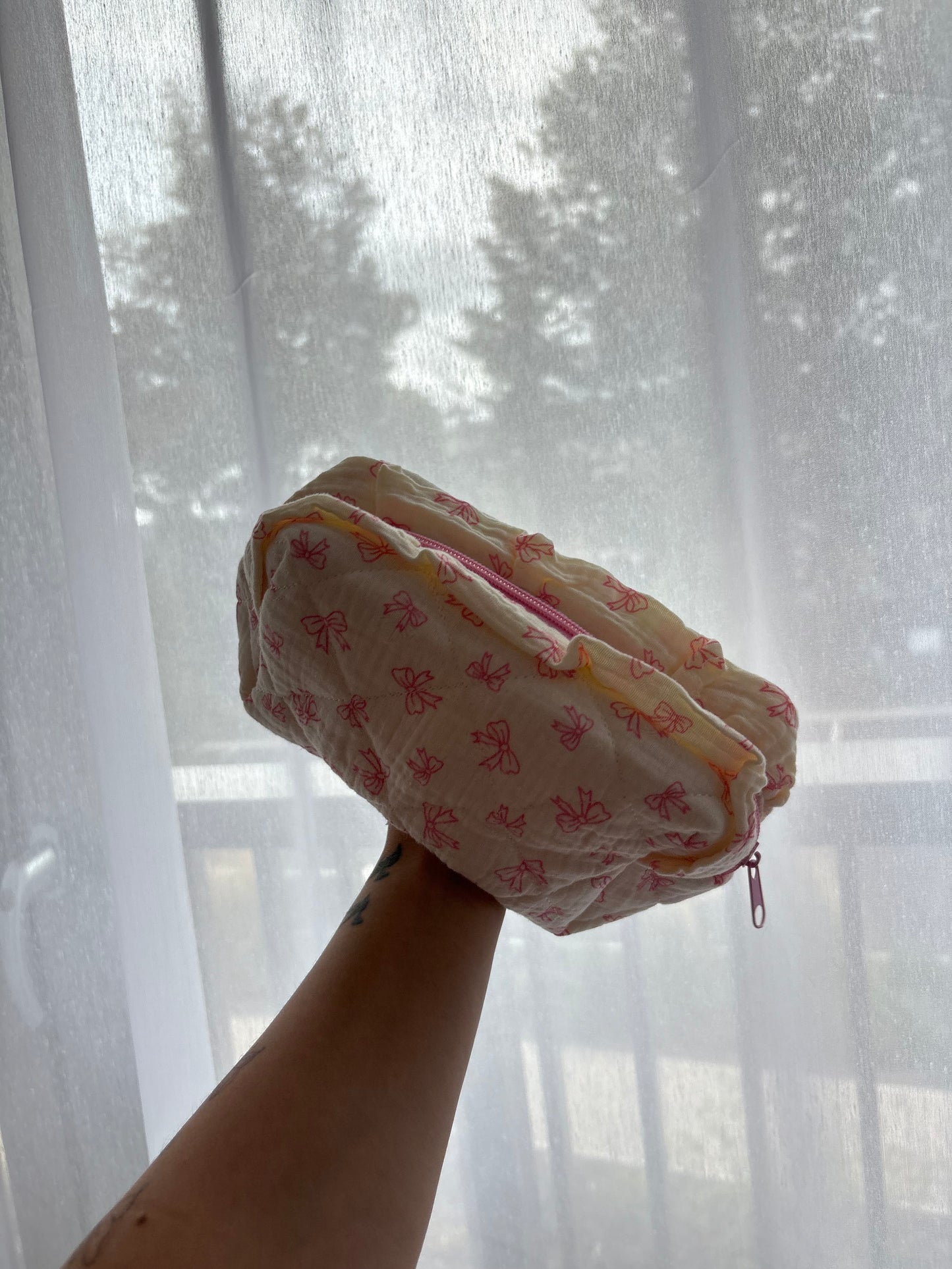 Pink Bow Print Makeup Bag