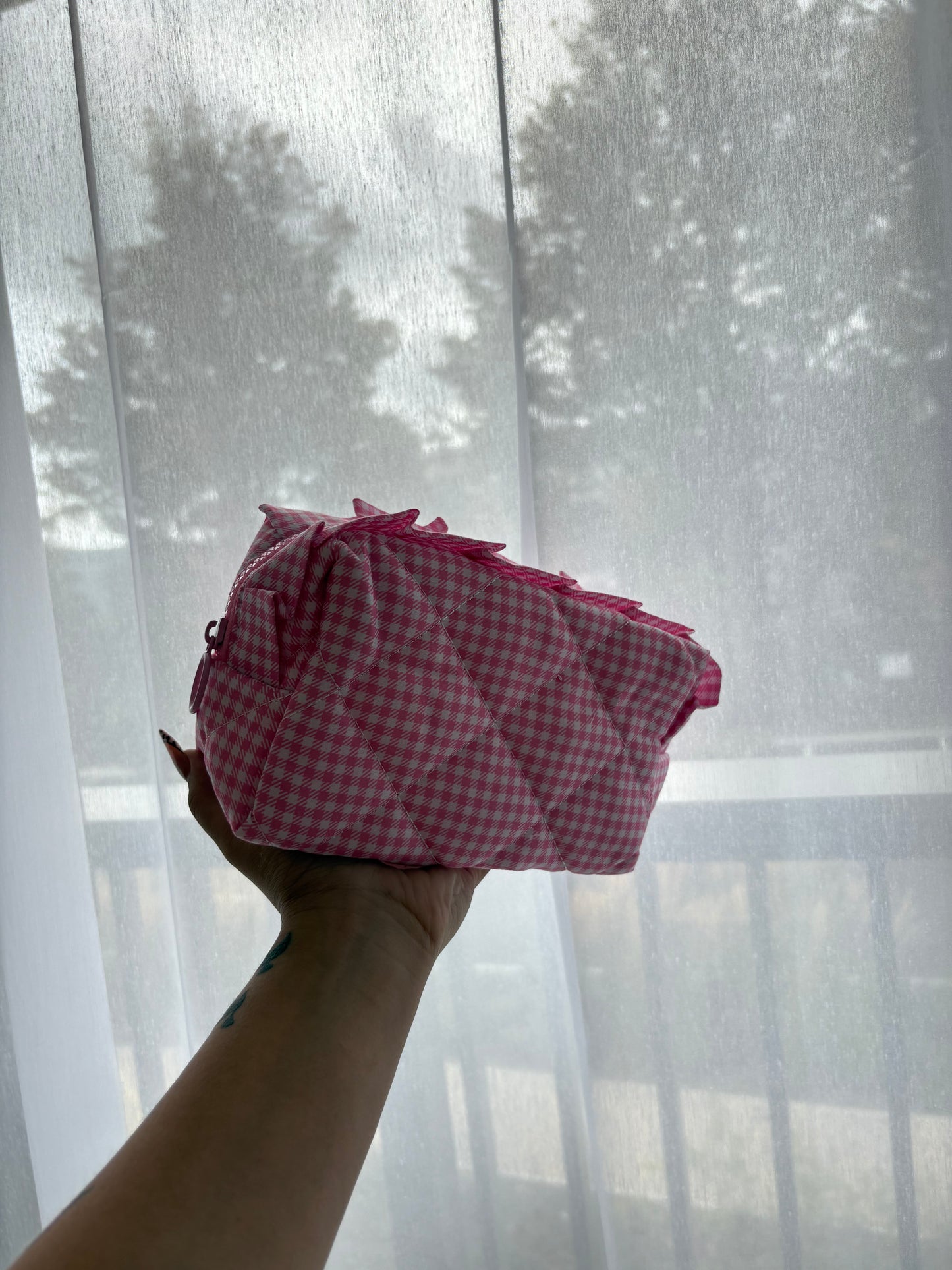 Pink Gingham Makeup Bag
