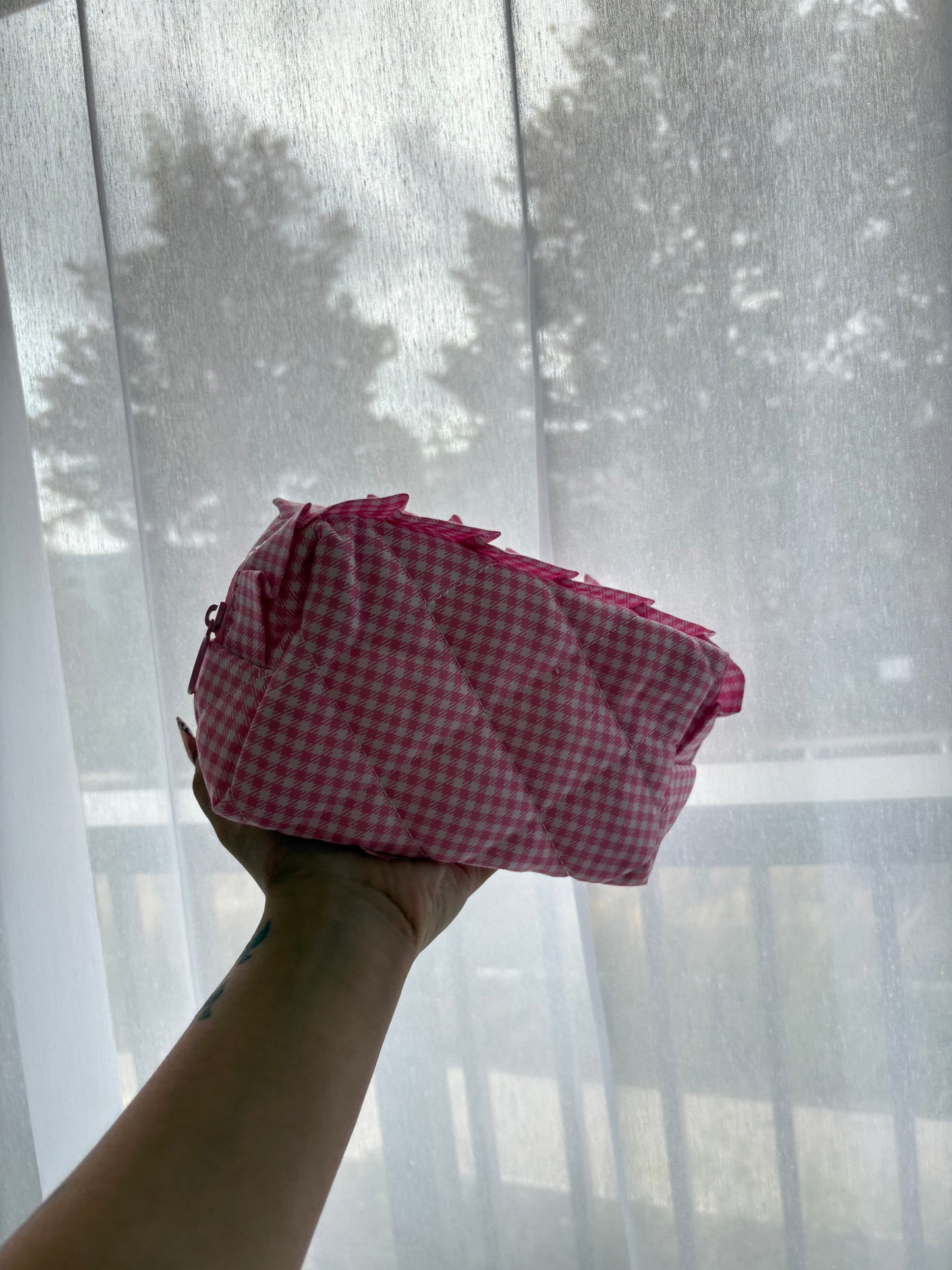 Pink Gingham Makeup Bag