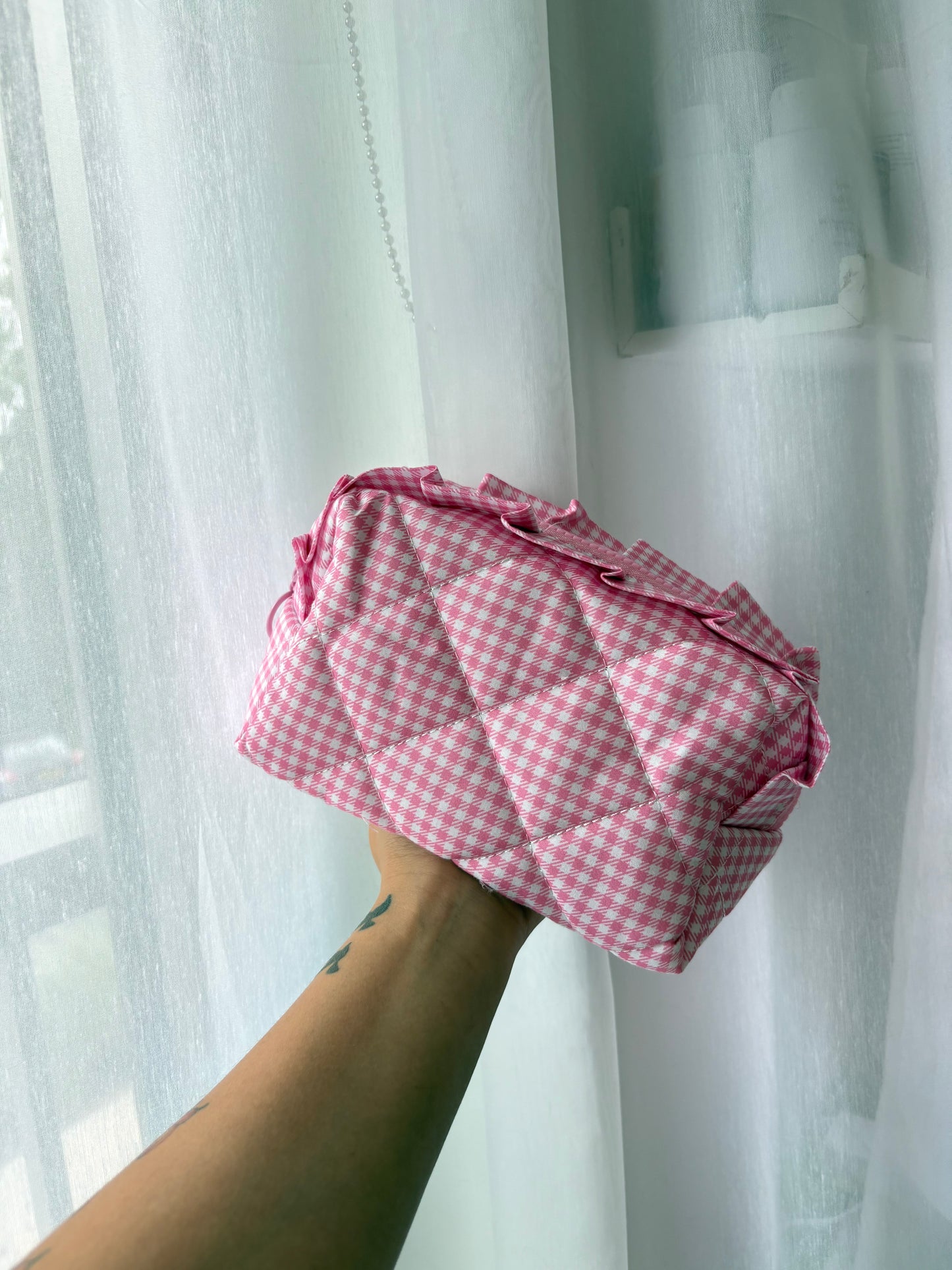 Pink Gingham Makeup Bag