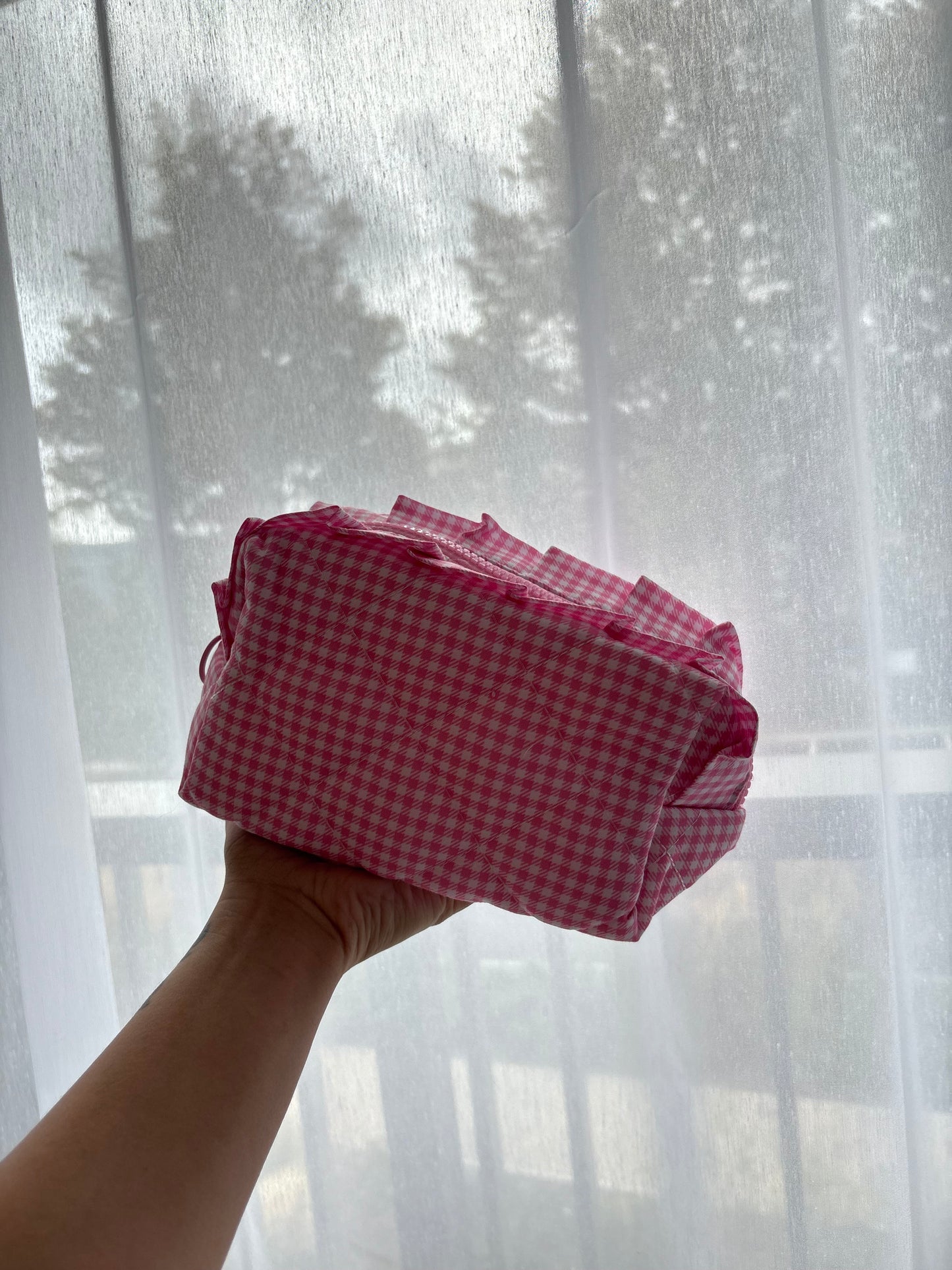 Pink Gingham Makeup Bag
