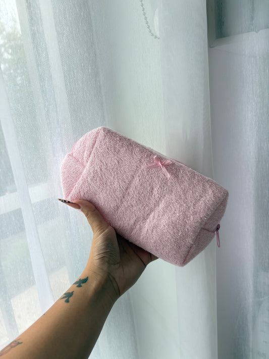 Pink Towel Bow Makeup Bag