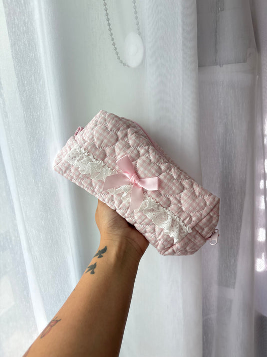 Pink Stripe Quilted Makeup Bag