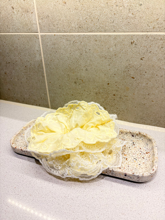 XL Pastel Yellow Lace Luxe Scrunchie