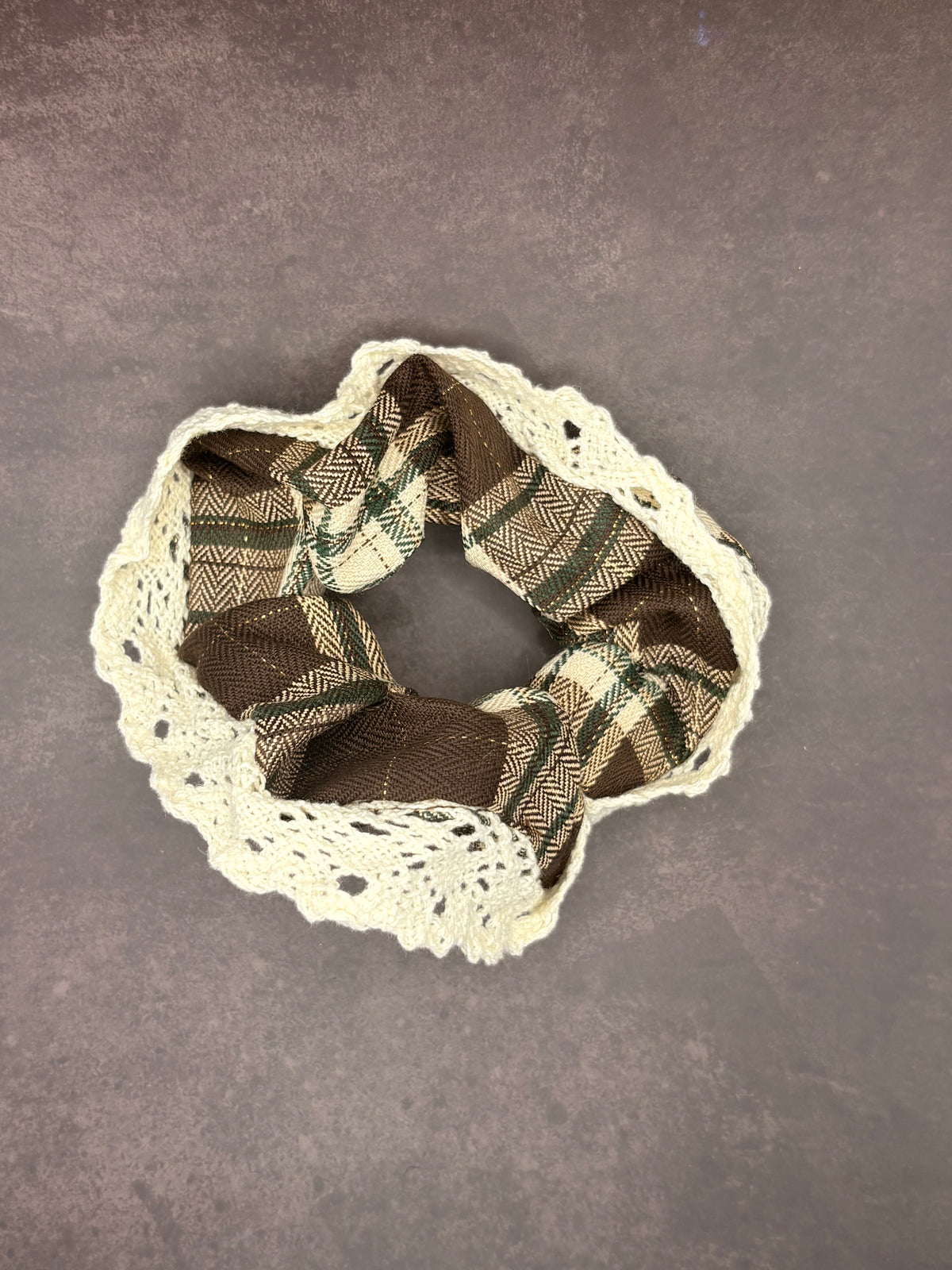 Brown Lace Trim Scrunchie