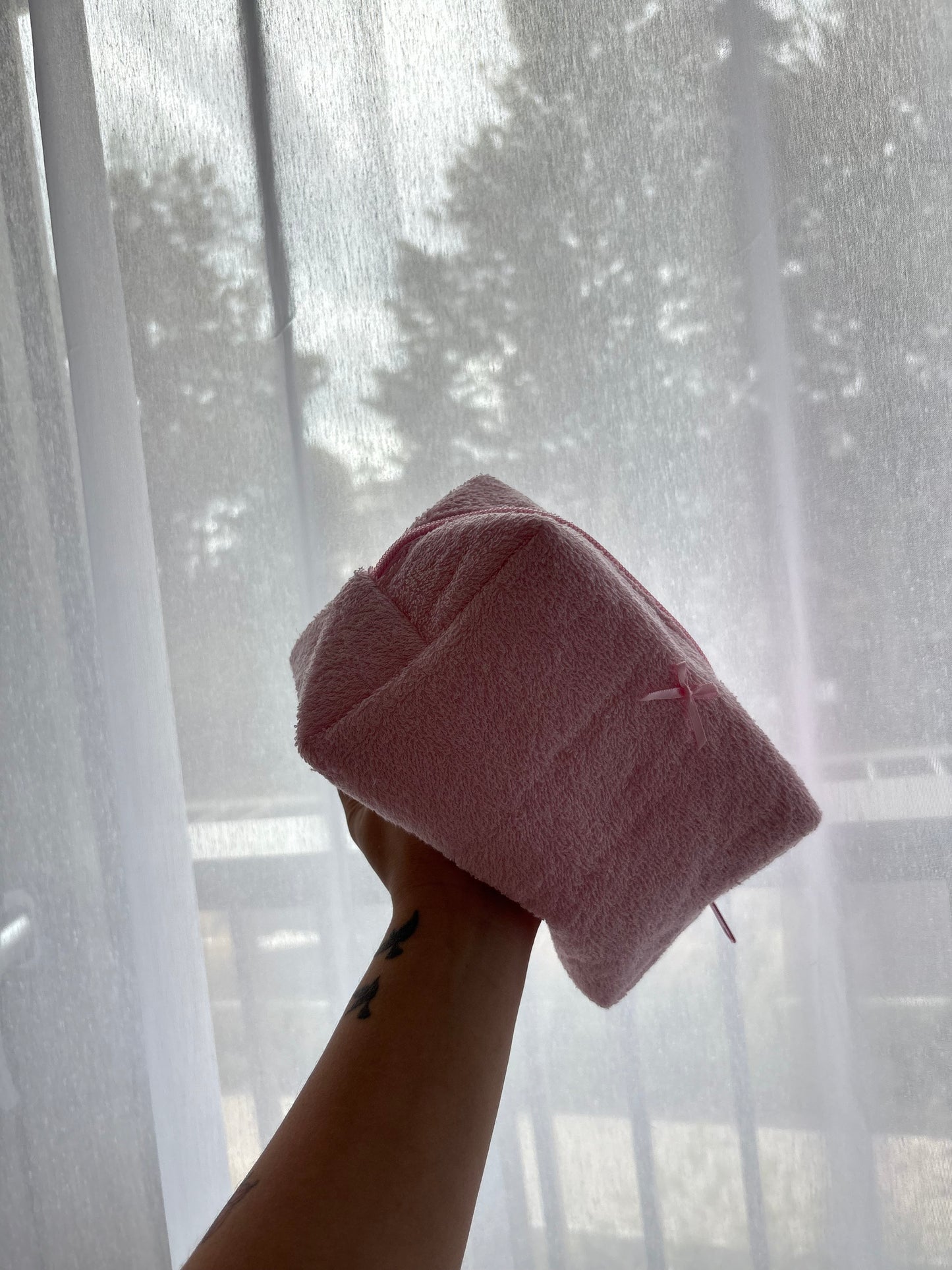 Pink Towel Bow Makeup Bag
