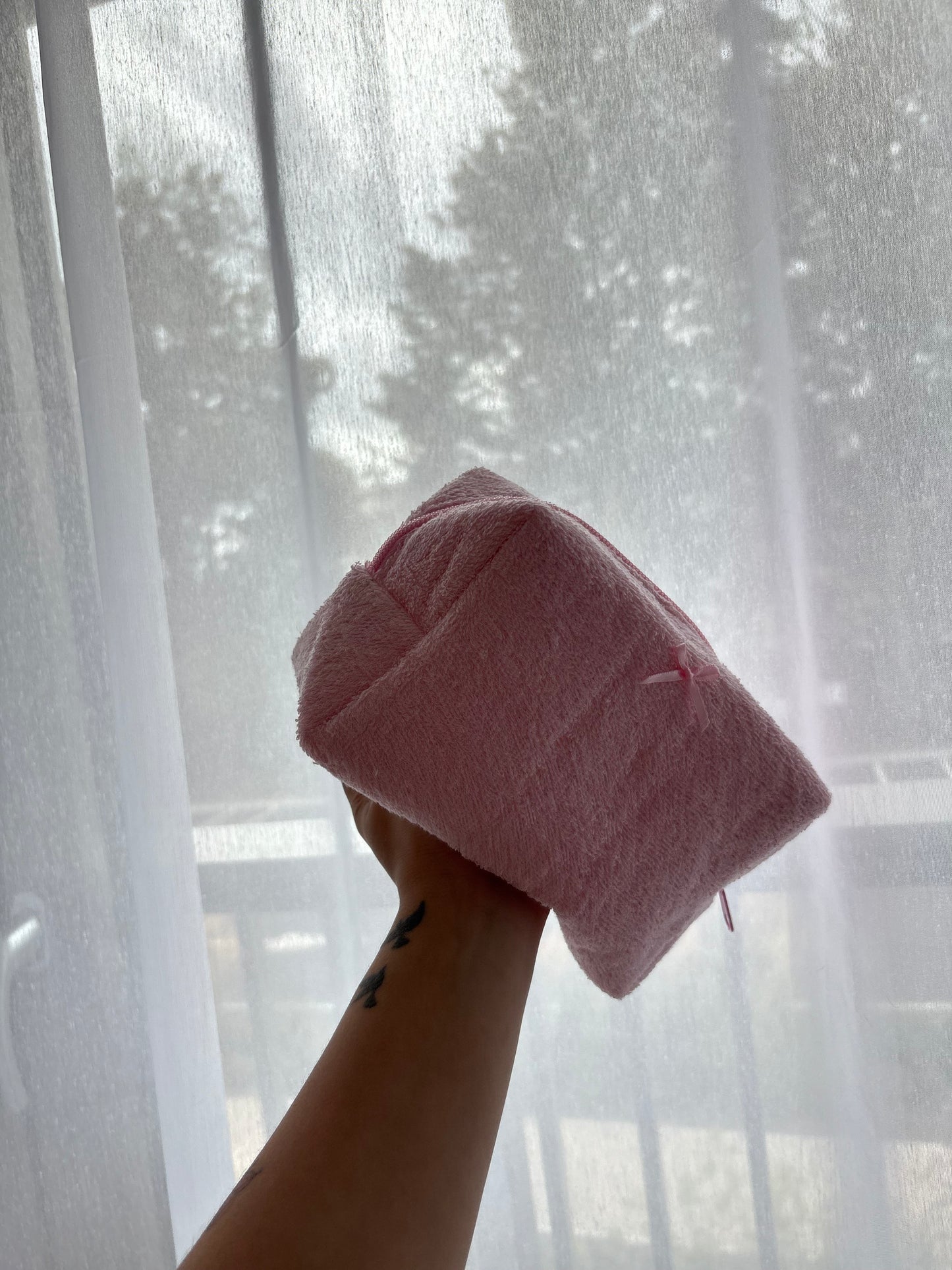 Pink Towel Bow Makeup Bag