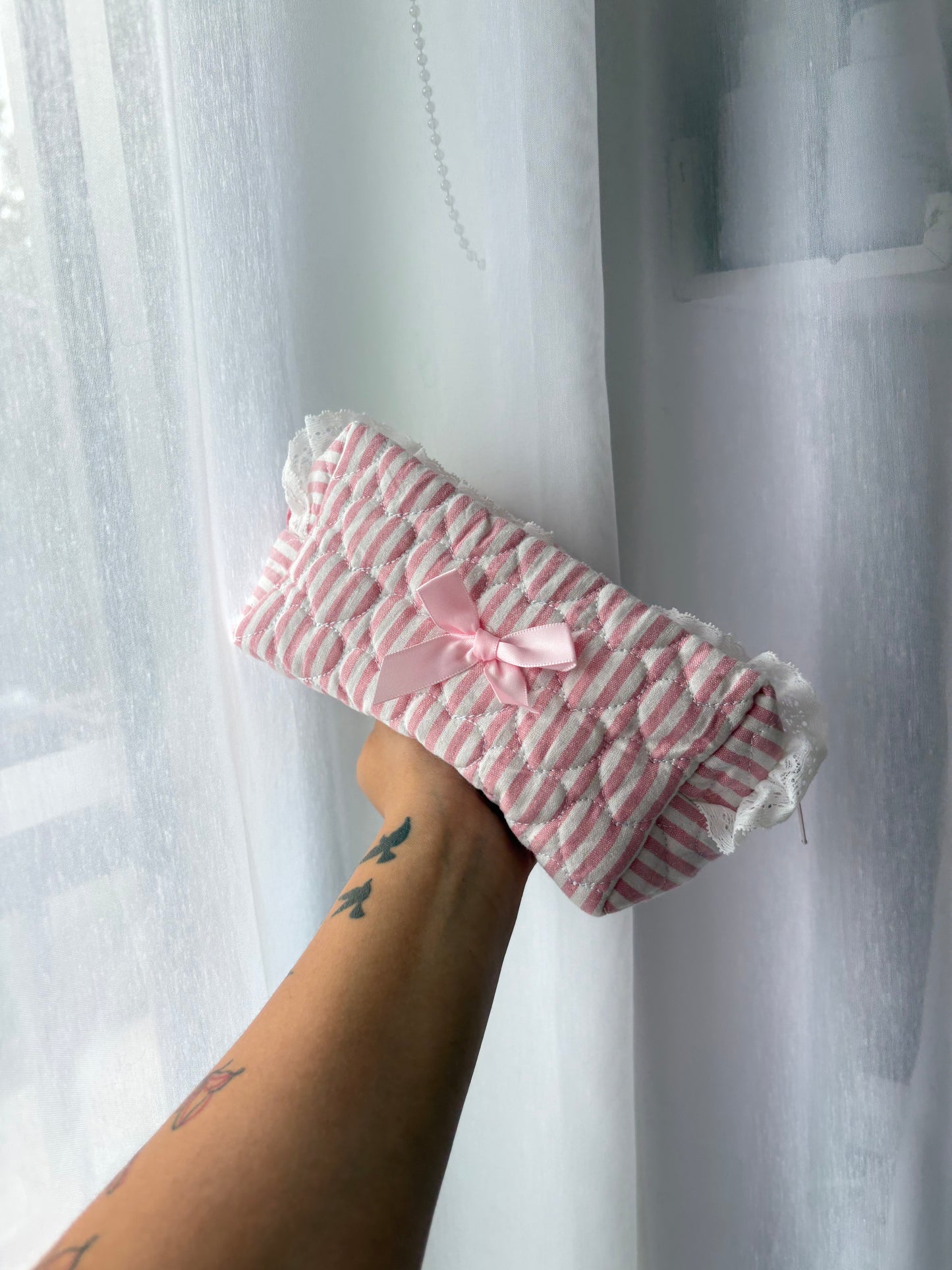 Pink Gingham Quilted Makeup Bag