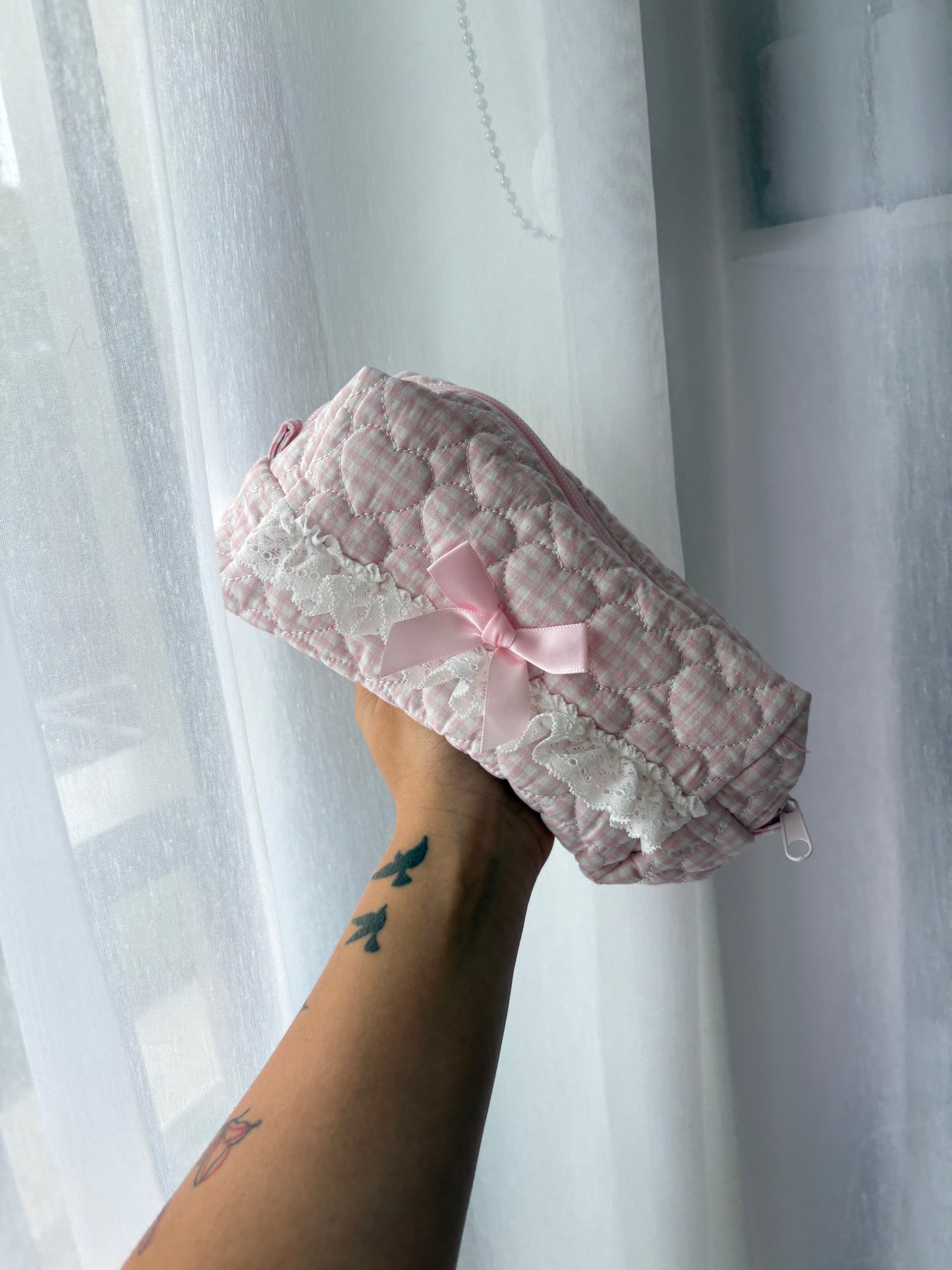 Pink Stripe Quilted Makeup Bag