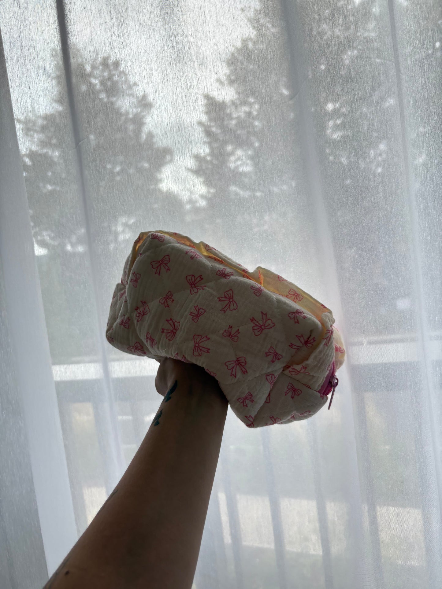 Pink Bow Print Makeup Bag