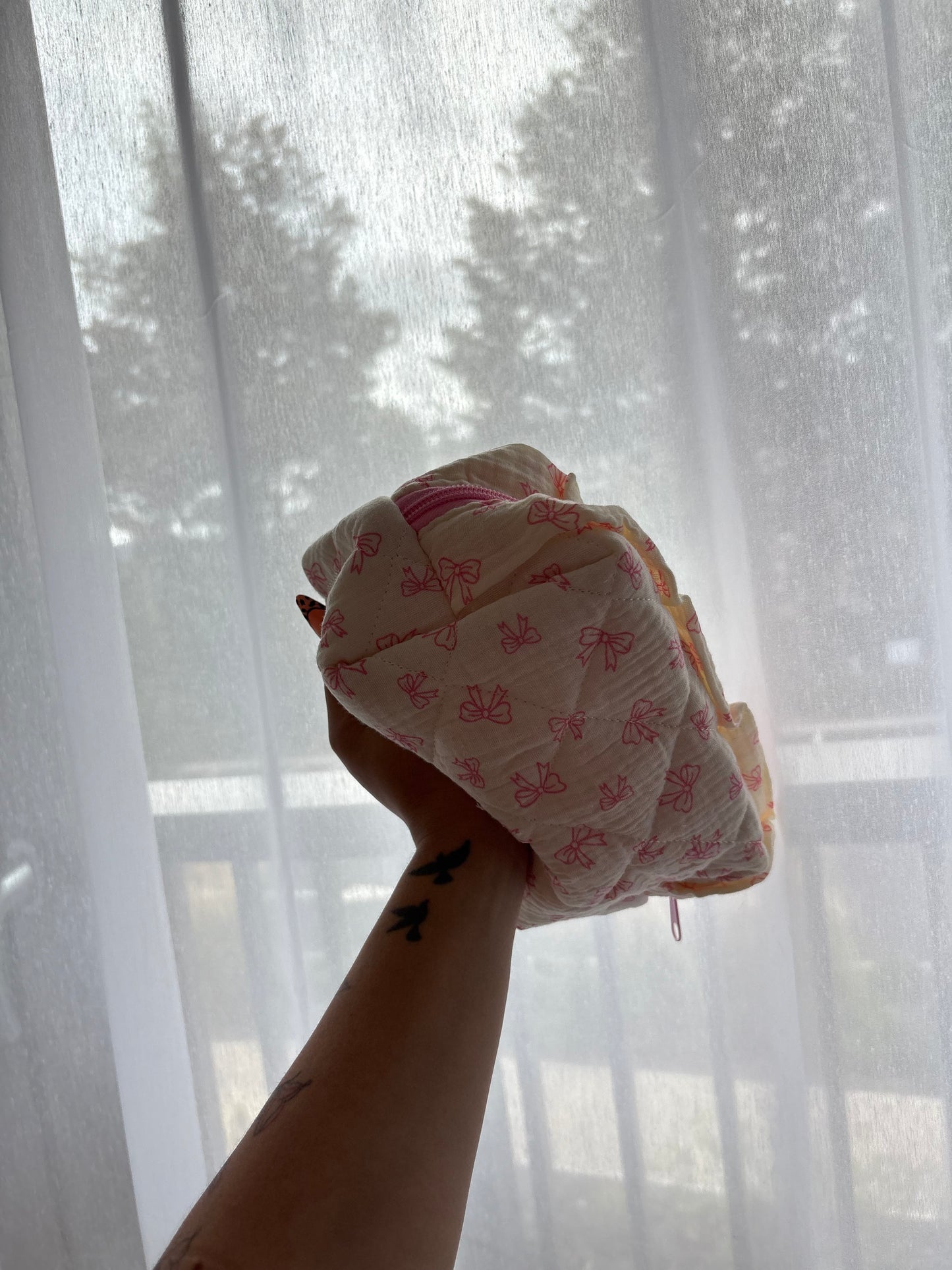 Pink Bow Print Makeup Bag