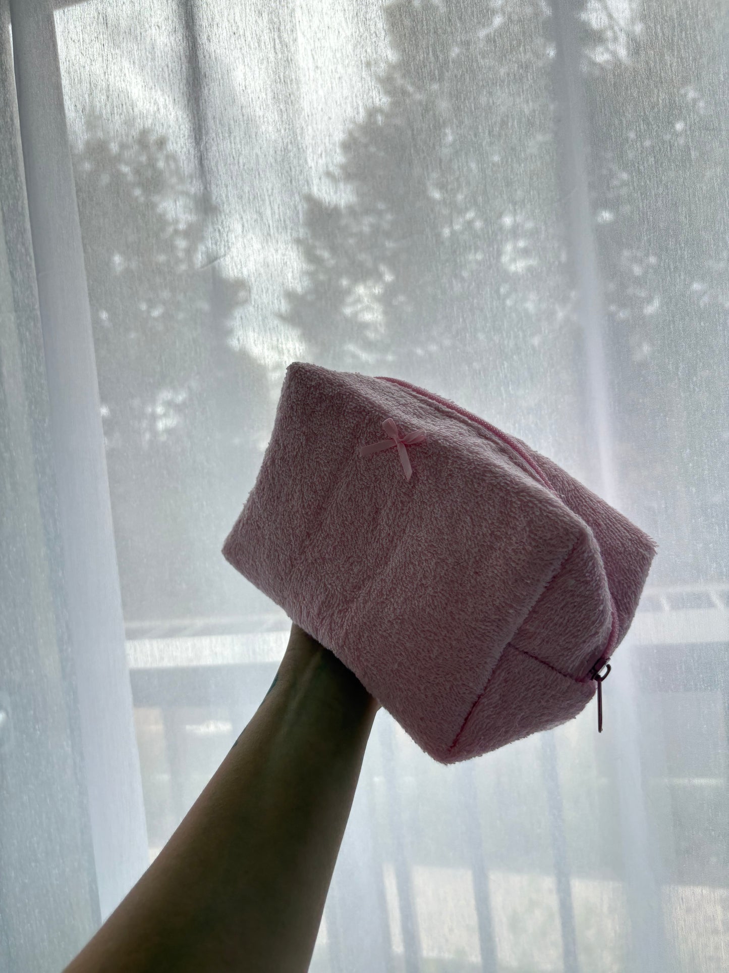 Pink Towel Bow Makeup Bag