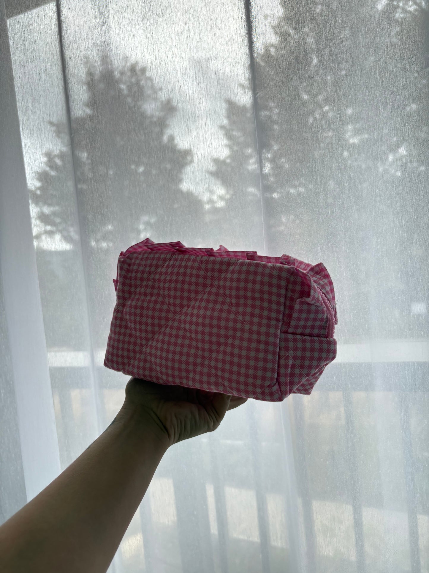 Pink Gingham Makeup Bag