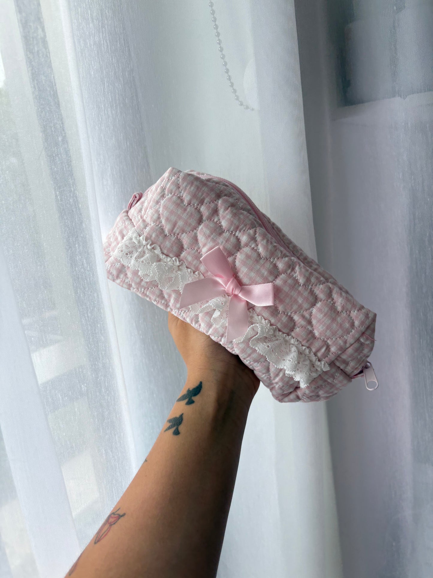 Pink Stripe Quilted Makeup Bag