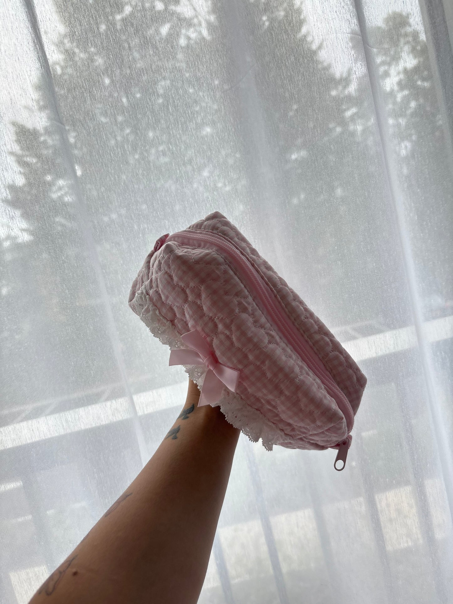 Pink Stripe Quilted Makeup Bag