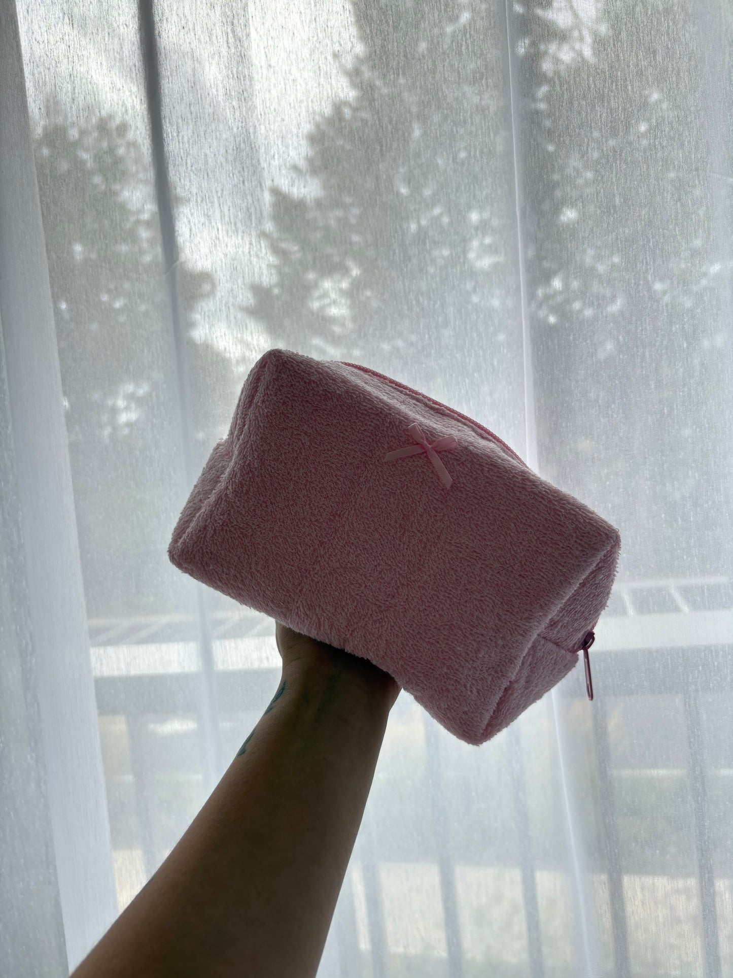 Pink Towel Bow Makeup Bag