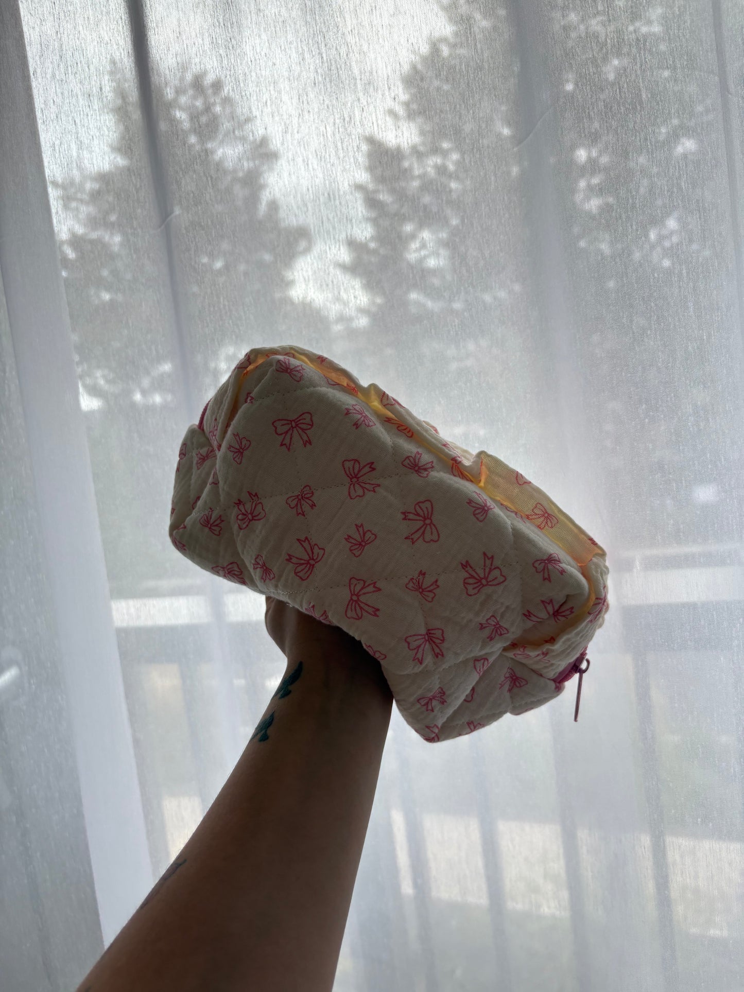 Pink Bow Print Makeup Bag