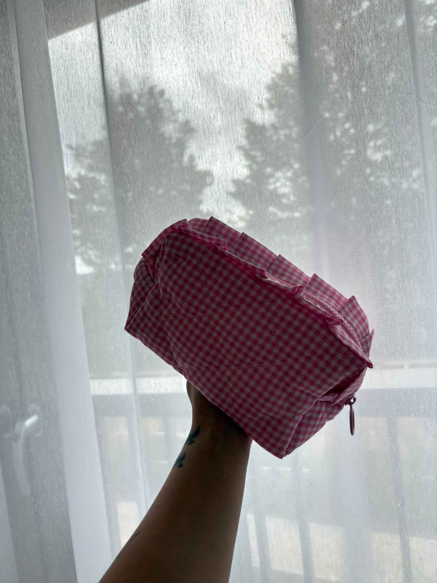 Pink Gingham Makeup Bag