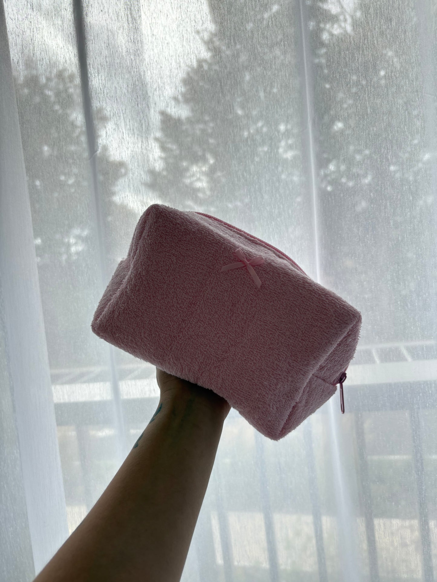 Pink Towel Bow Makeup Bag