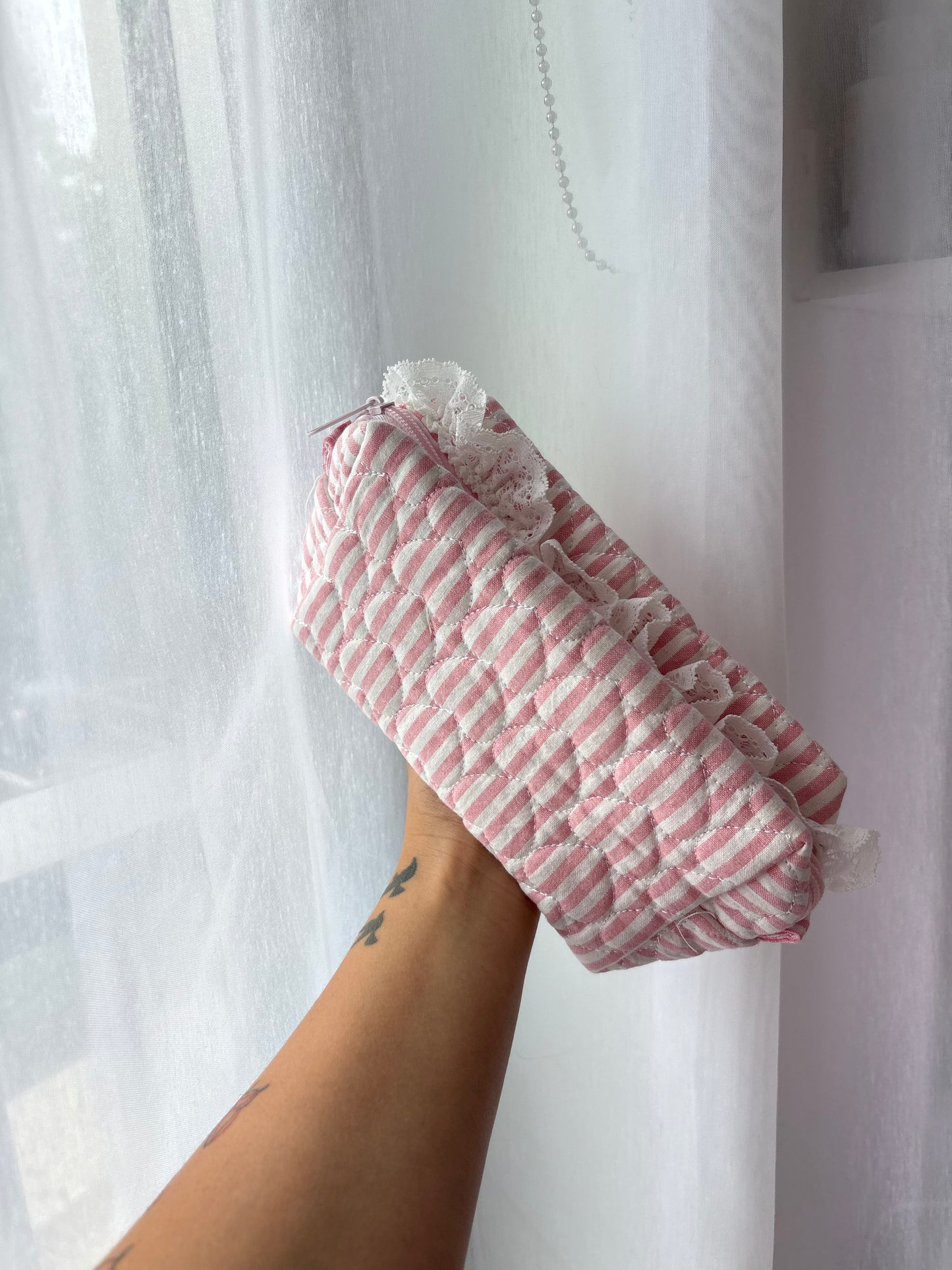 Pink Gingham Quilted Makeup Bag