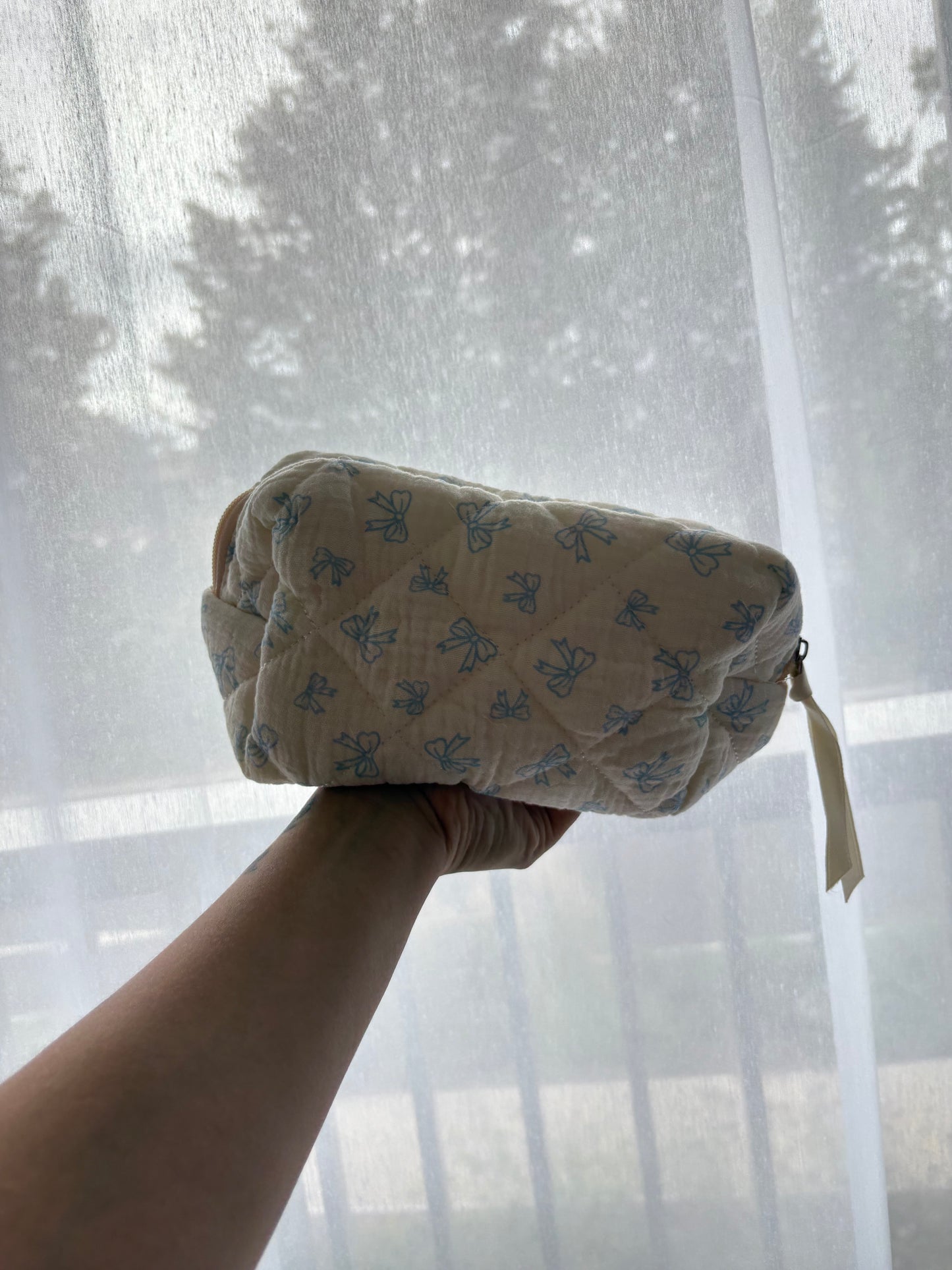 Blue Bow Print Makeup Bag