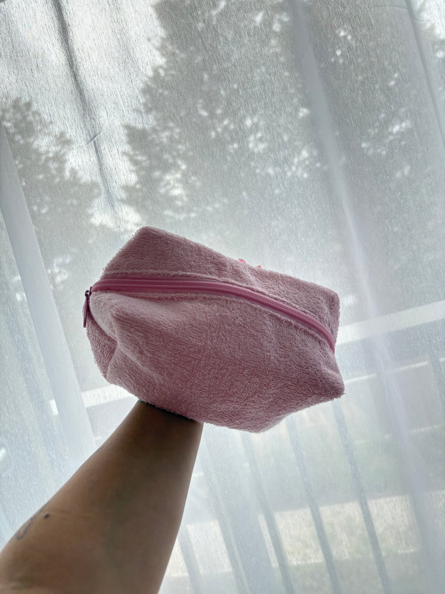 Pink Towel Bow Makeup Bag