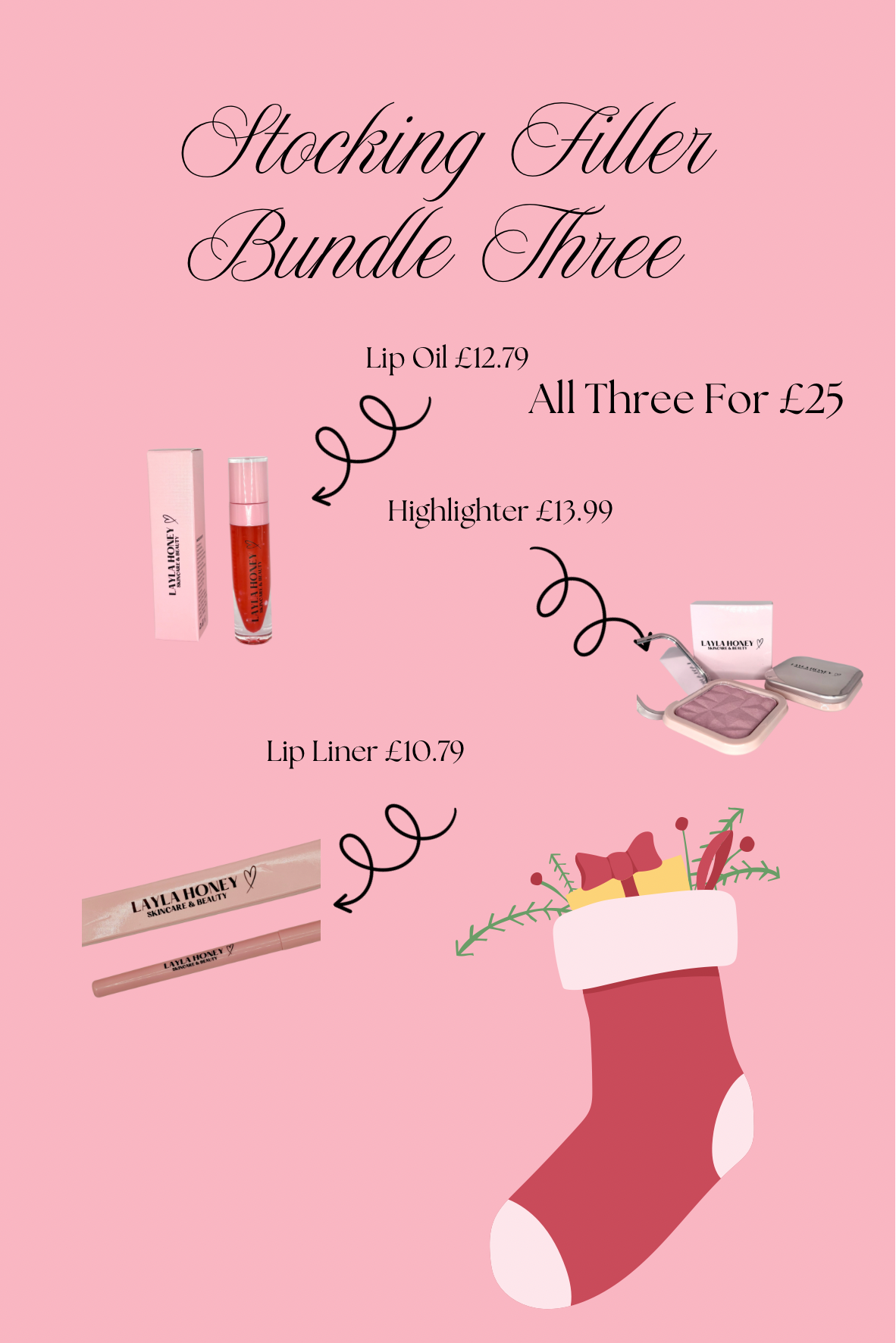 Stocking Filler Bundle Three - Lip Oil, Highlighter & Lip Liner