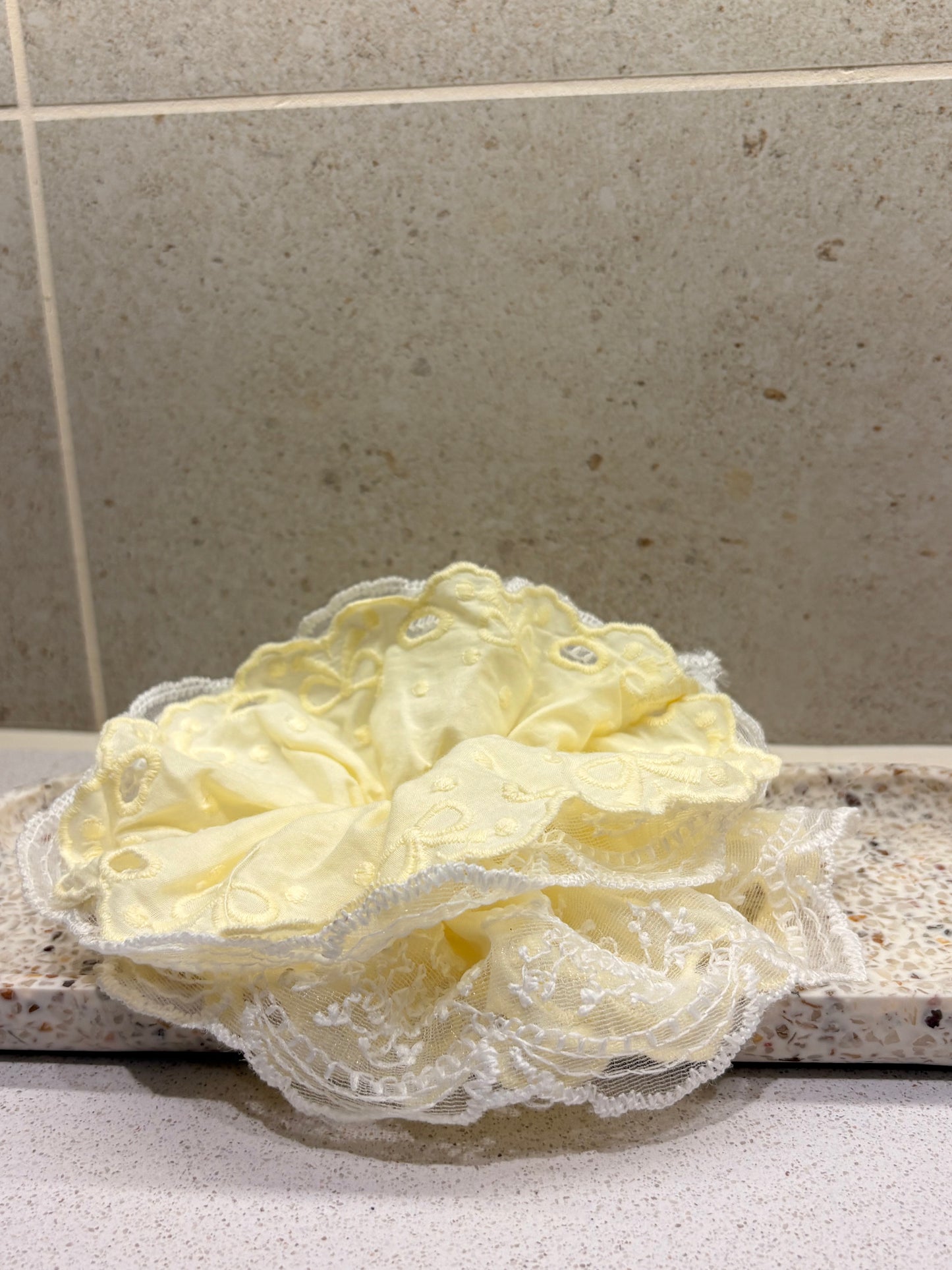 XL Pastel Yellow Lace Luxe Scrunchie