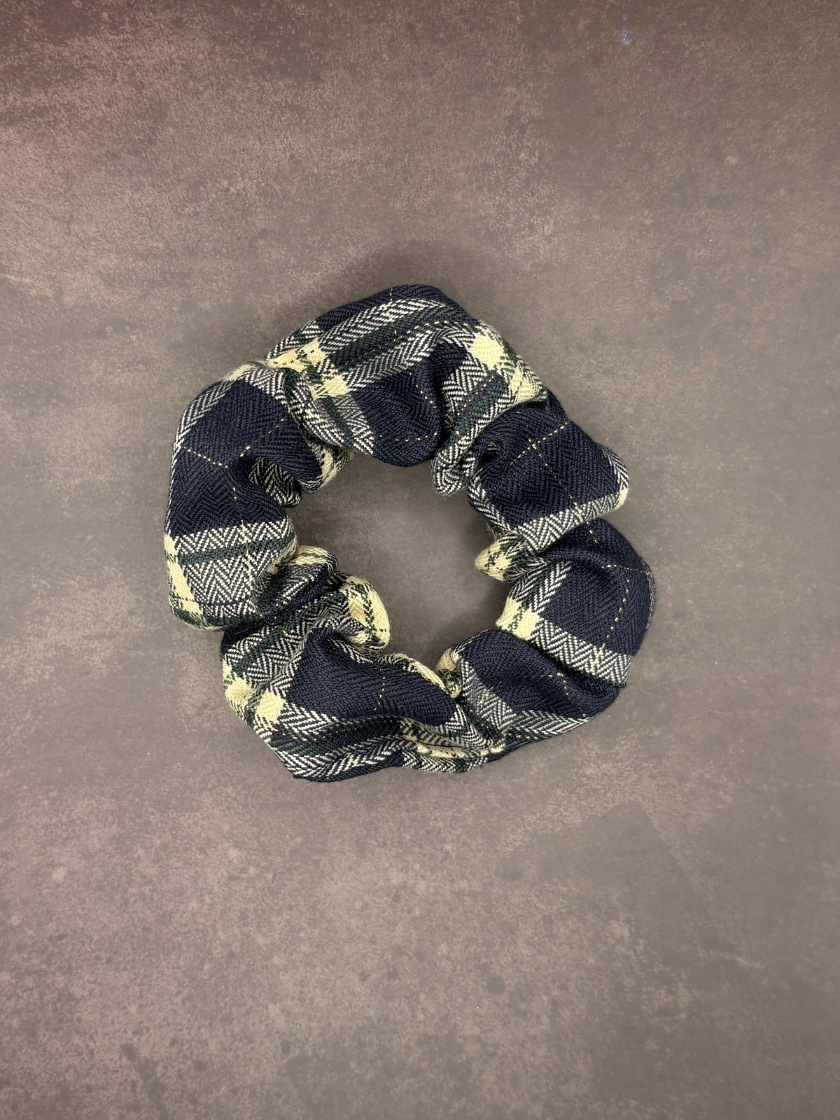 Navy Blue Chequered Scrunchie