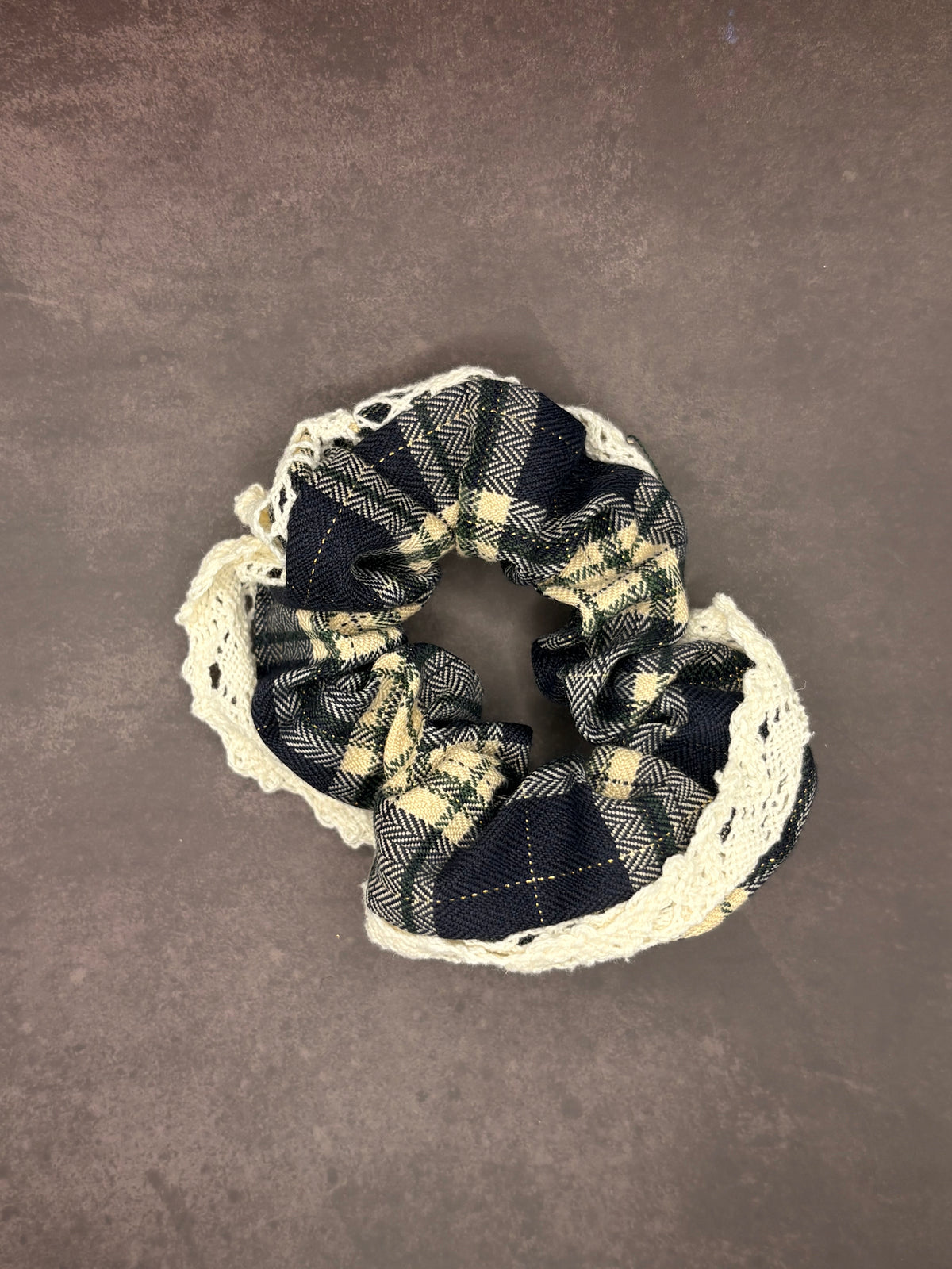 Navy Blue Lace Trim Scrunchie
