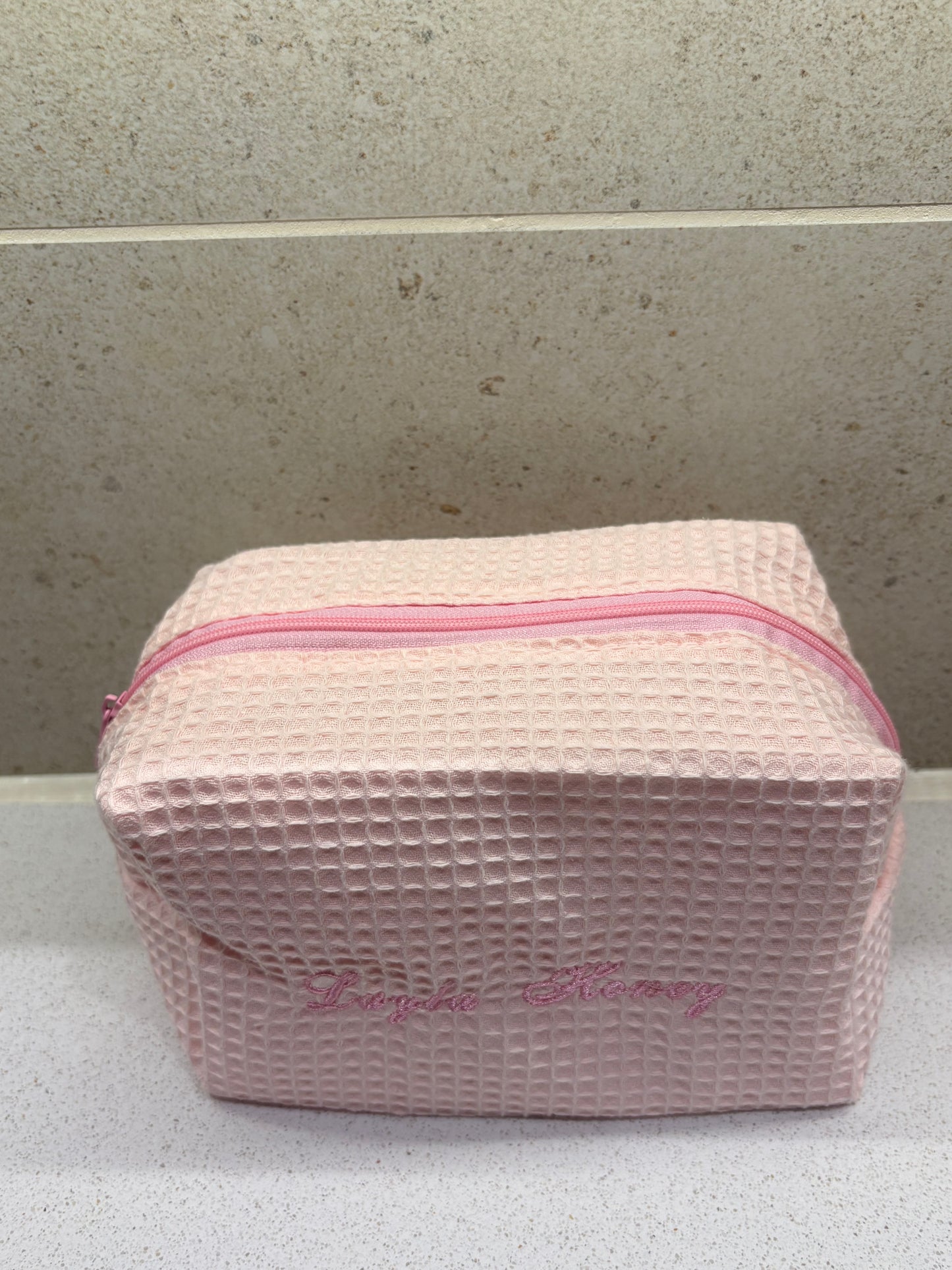 Pink Waffle Makeup Bag