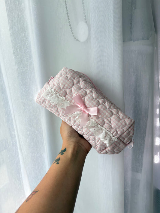 Pink Stripe Quilted Makeup Bag