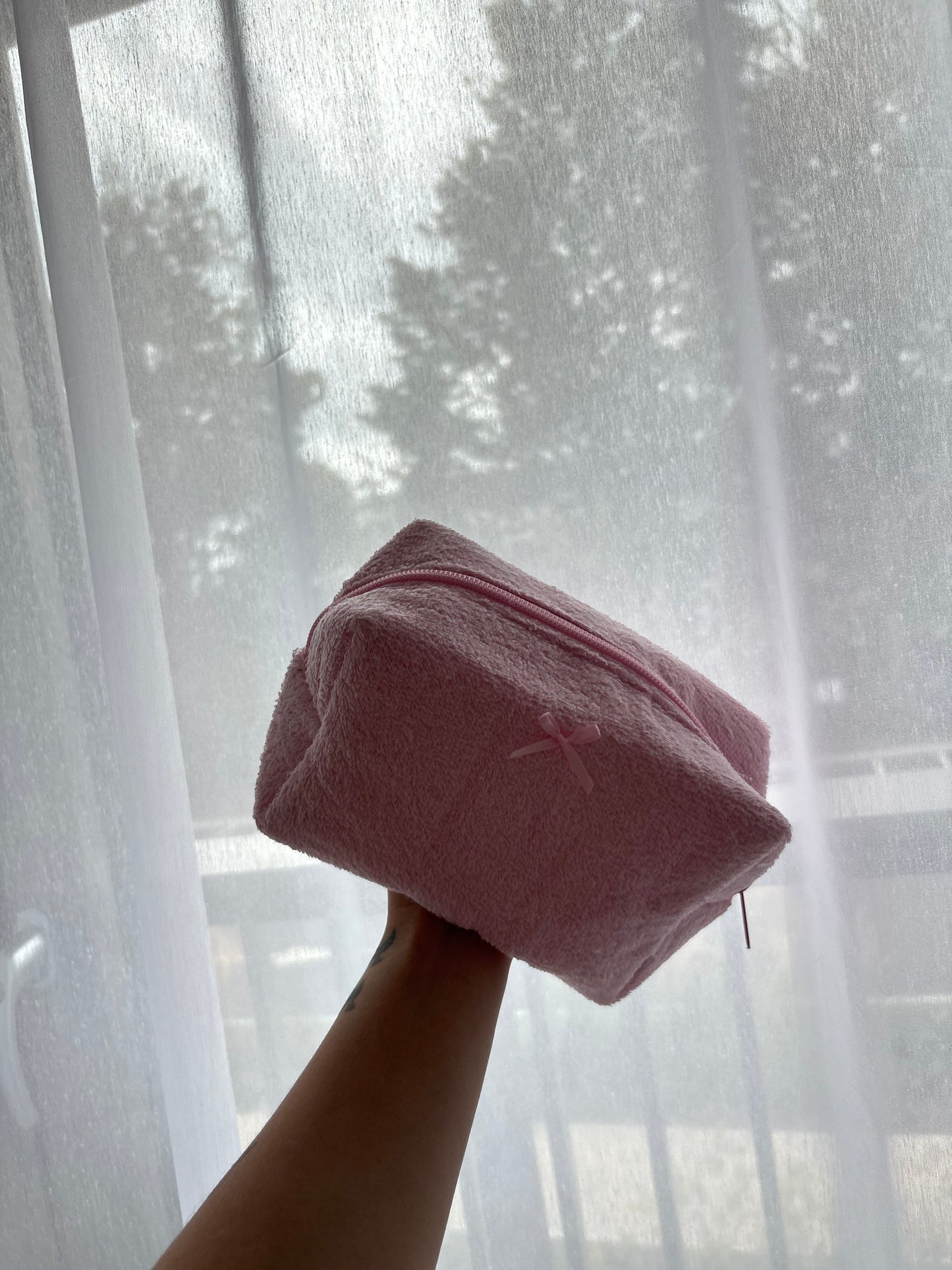 Pink Towel Bow Makeup Bag