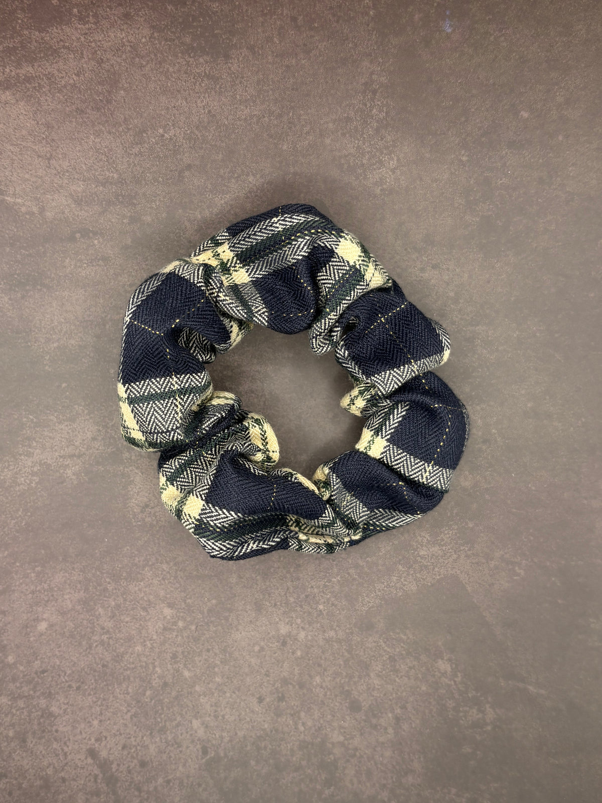 Navy Blue Chequered Scrunchie