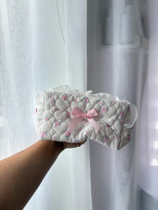 Pink Quilted Floral Makeup Bag