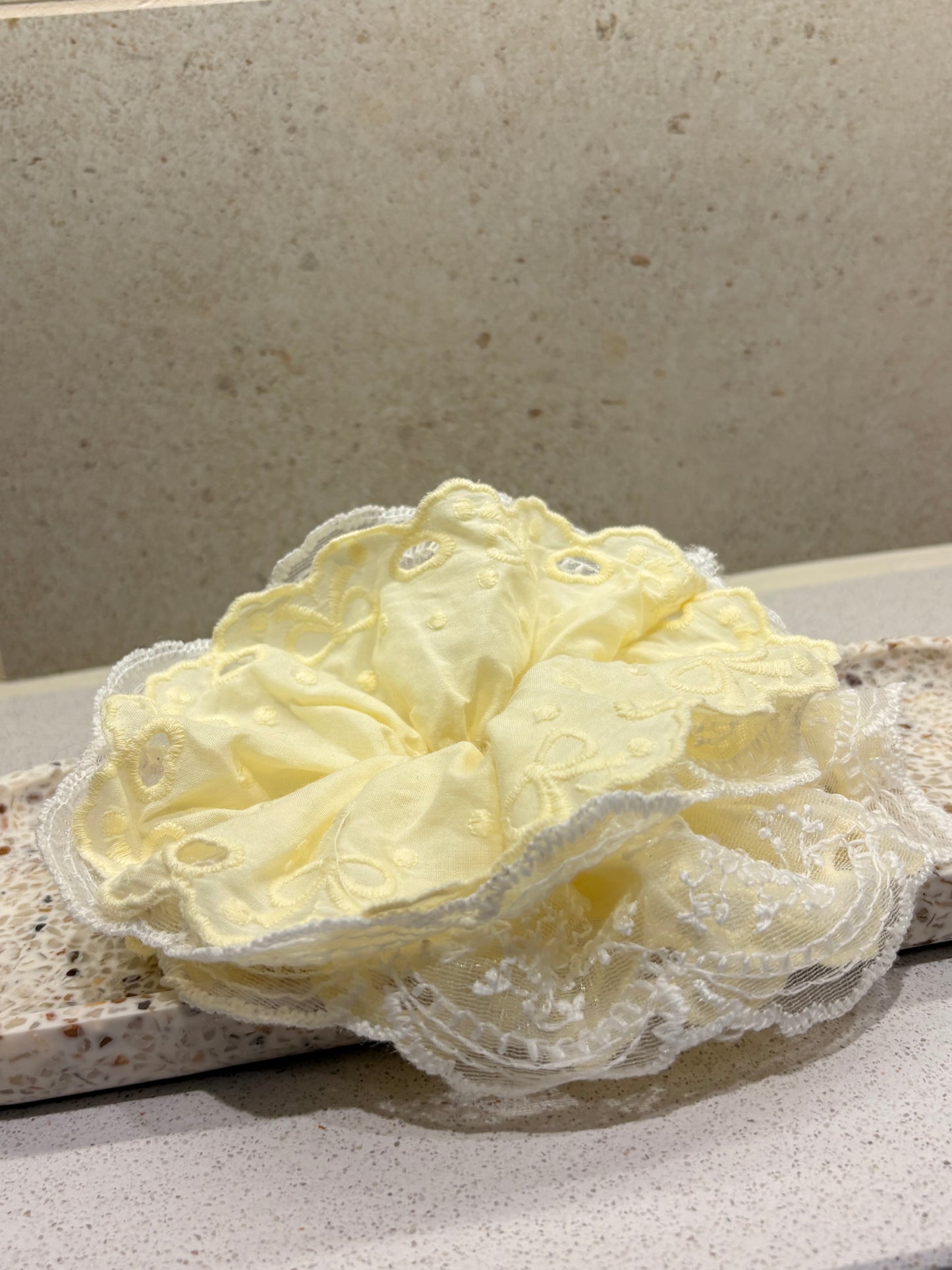 XL Pastel Yellow Lace Luxe Scrunchie