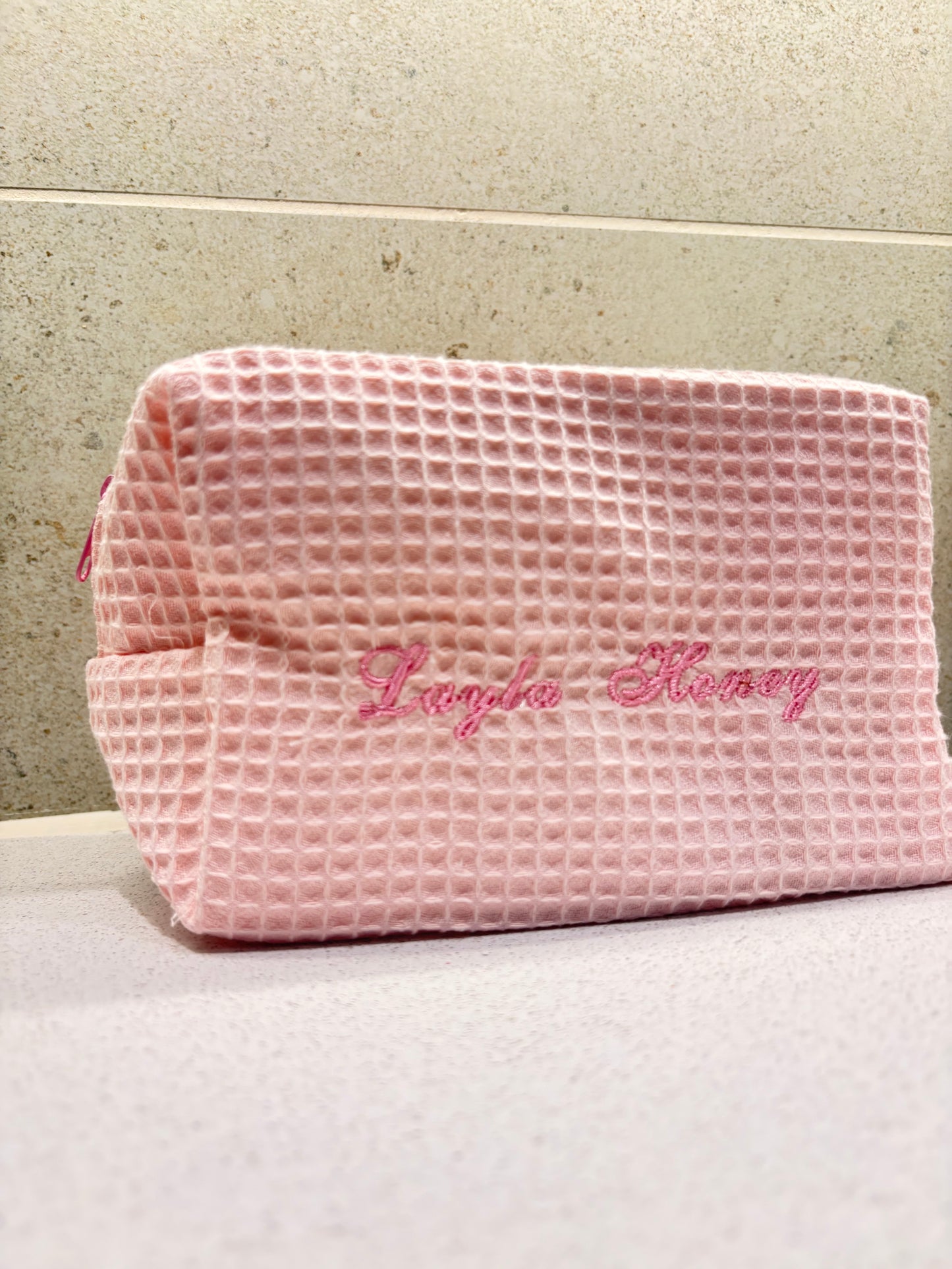 Pink Waffle Makeup Bag